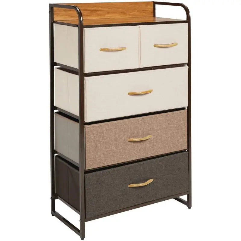 Cómoda de 5 cajones almacenamiento para hogar y oficina, organizador cajonera de estructura metal y cajones de tela lino poliéster y tela No Tejida MU:4LIFE