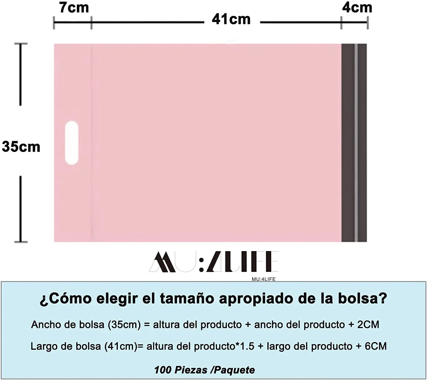 100 Bolsas sobre boutique plástica adhesiva de envío 35 * 45cm MU:4LIFE