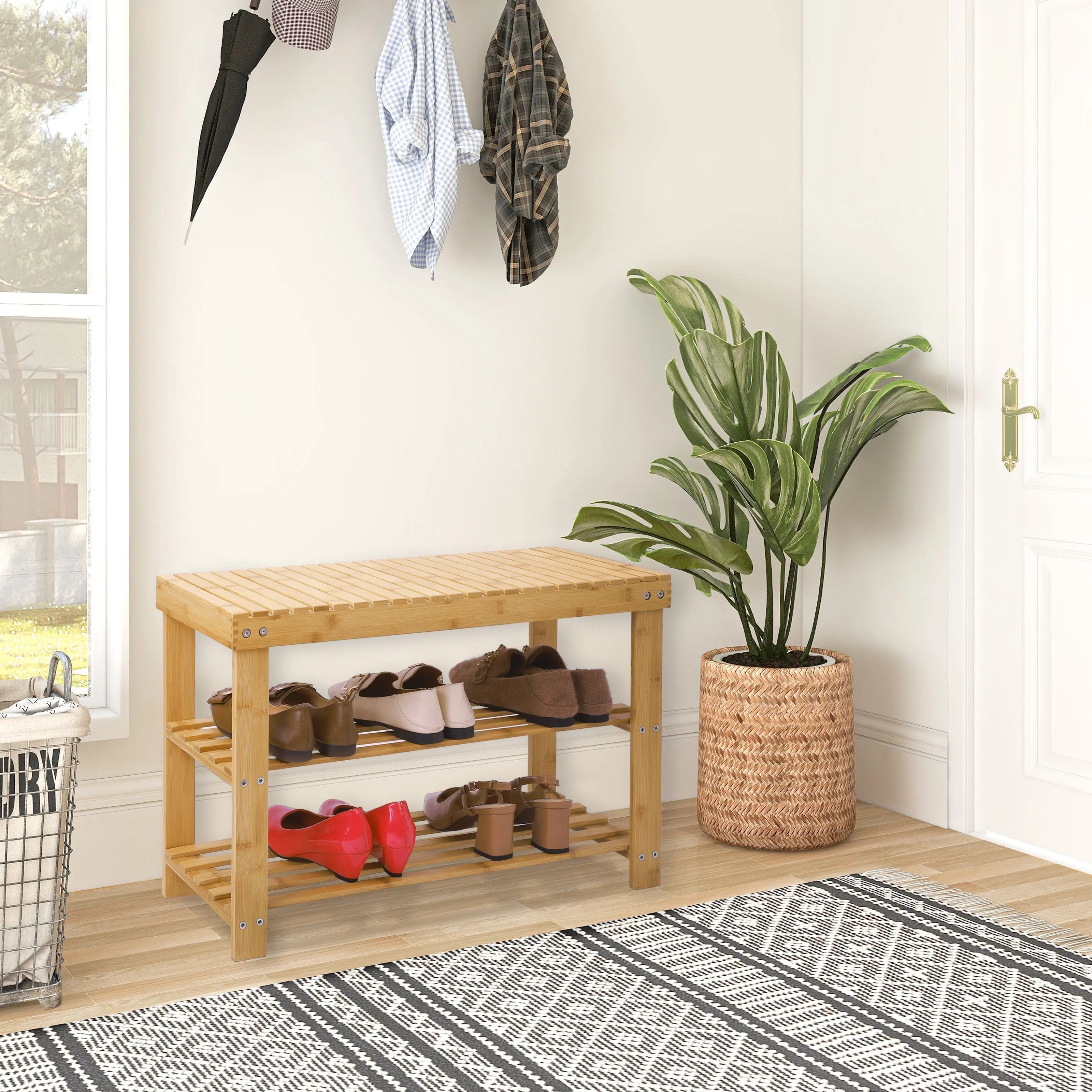 Banco zapatera de bambú, organizador de zapatos de 3 niveles MU:4LIFE