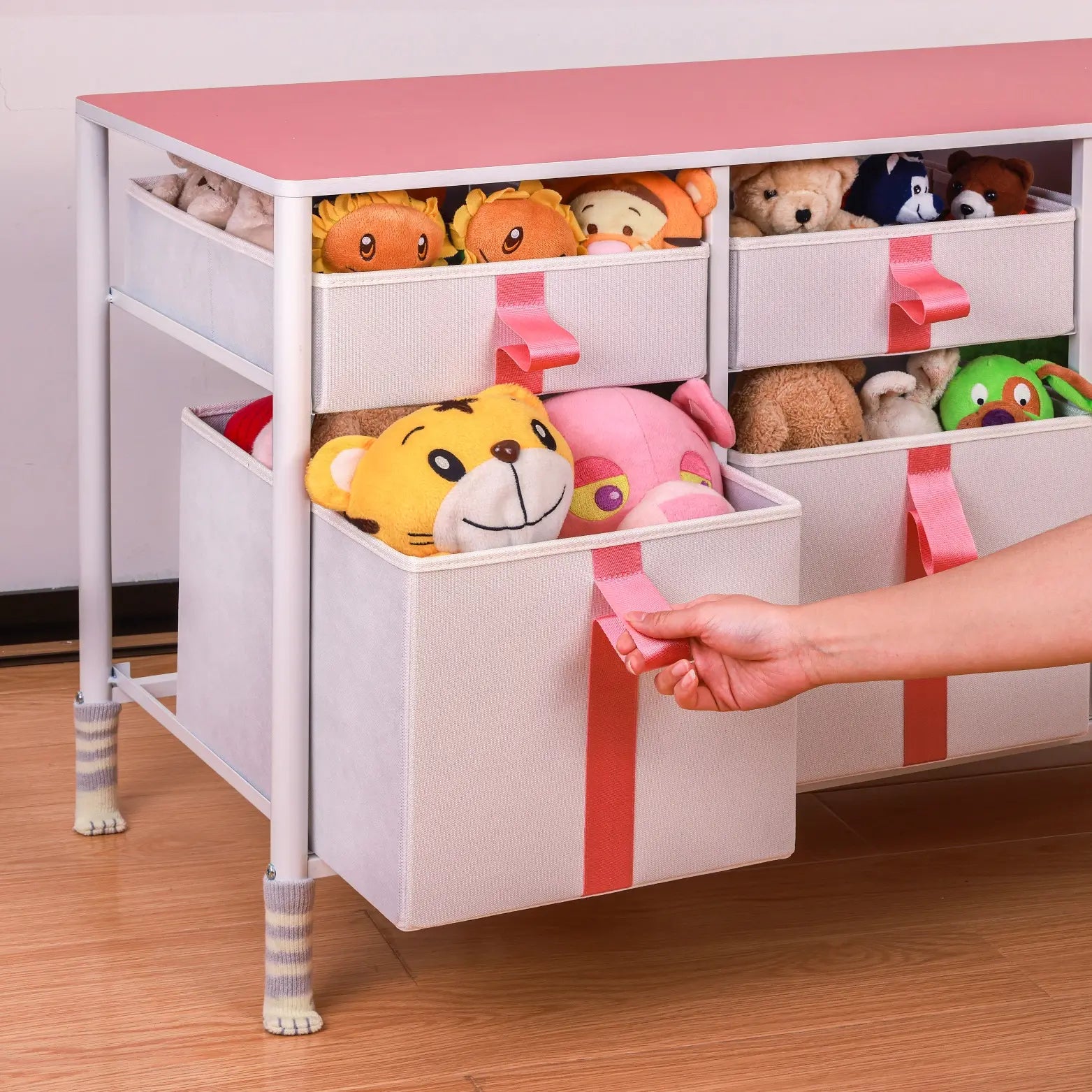 Cómoda organizador de 6 cajones para juguetes de niños, almacenamiento de ropa, juguetes, estructura metal y cajones de tela lino poliéster y tela no tejida MU:4LIFE