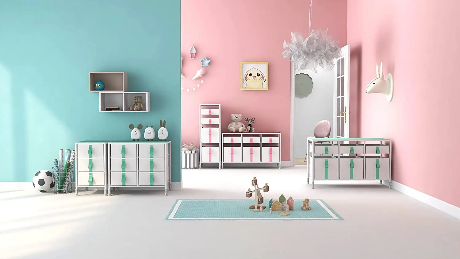 Cómoda vertical organizador de 4 cajones para juguetes de niños, almacenamiento de ropa, juguetes, estructura metal y cajones de tela lino poliéster y tela no tejida MU:4LIFE