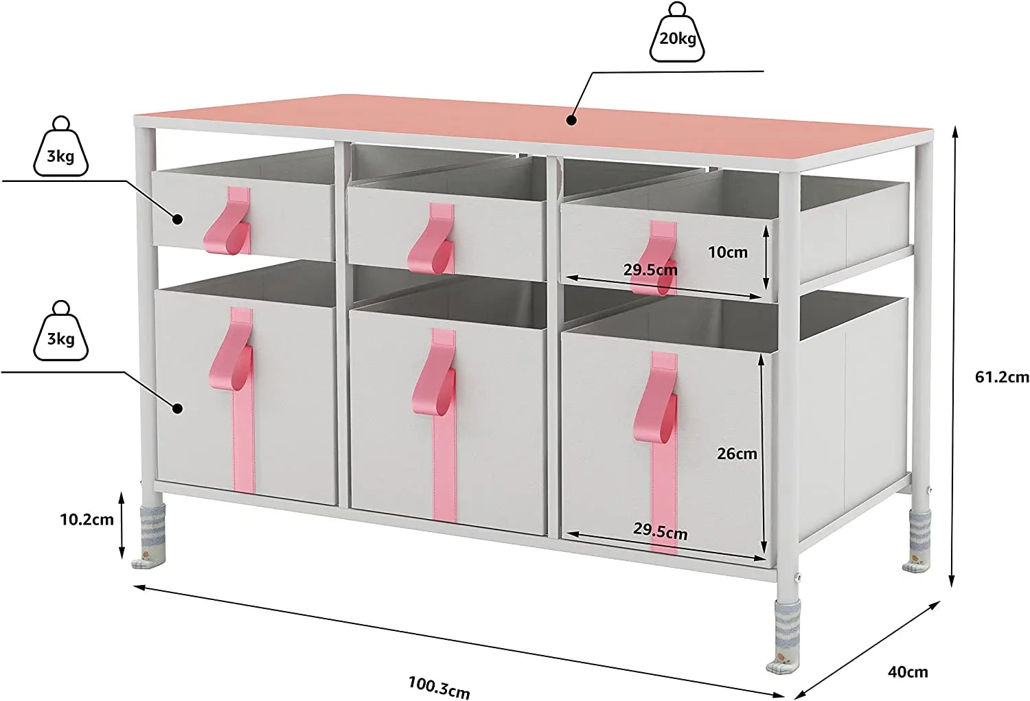 Cómoda organizador de 6 cajones para juguetes de niños, almacenamiento de ropa, juguetes, estructura metal y cajones de tela lino poliéster y tela no tejida MU:4LIFE