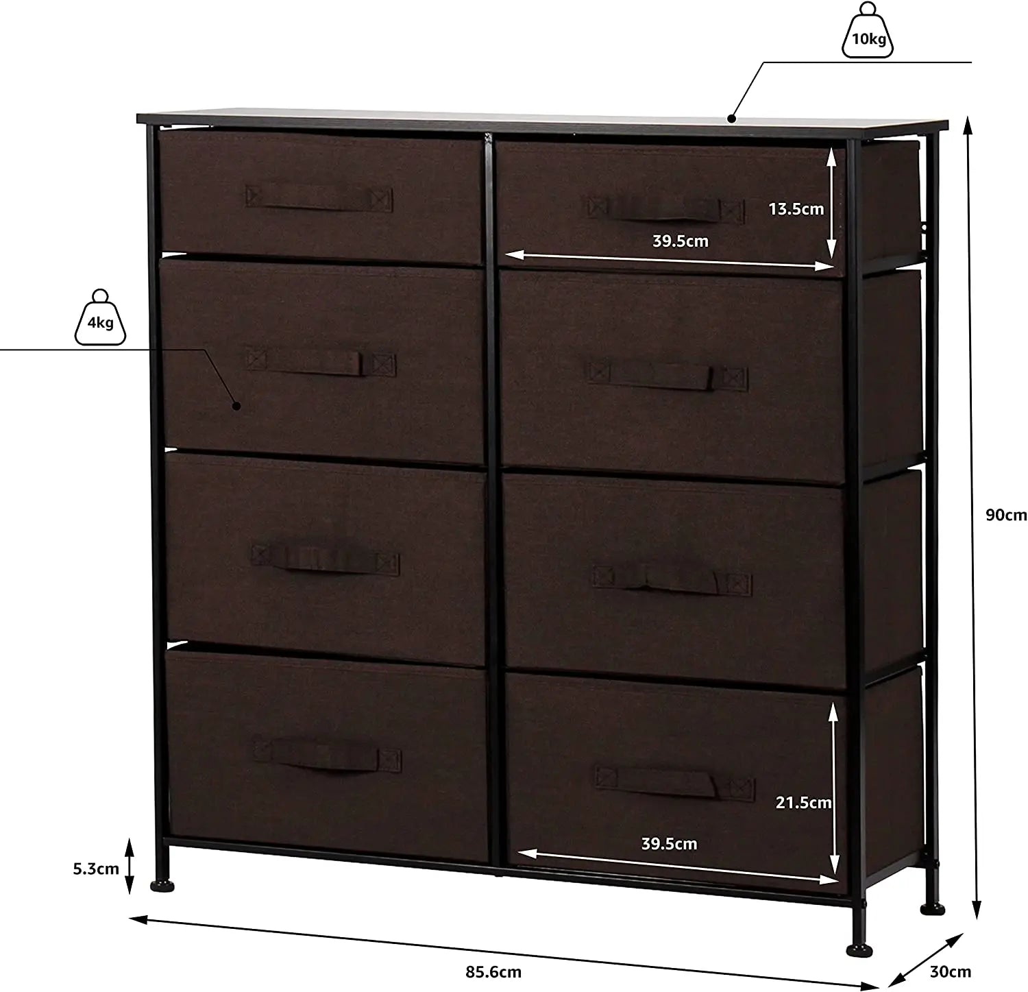 Cómoda closet de 8 cajones almacenamiento para hogar y oficina, organizador cajonera de estructura metal y cajones tela no tejida MU:4LIFE