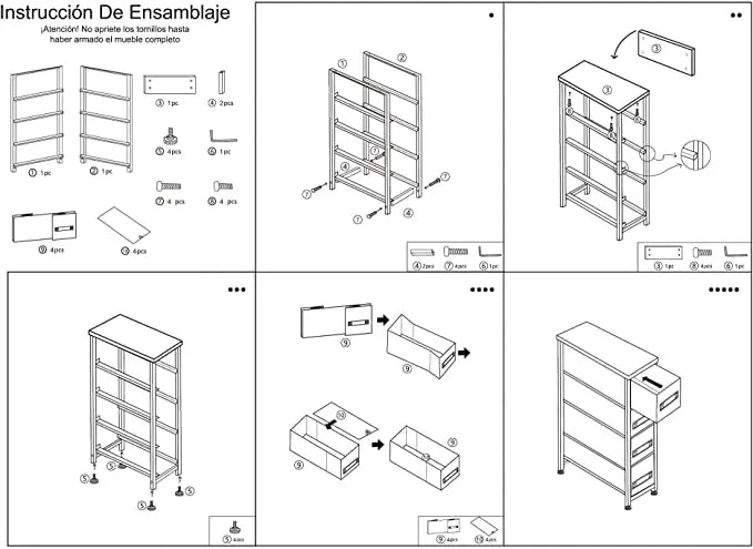 Cómoda estrecha de 4 cajones almacenamiento para hogar y oficina, organizador cajonera de estructura metal y cajones tela no tejida MU:4LIFE