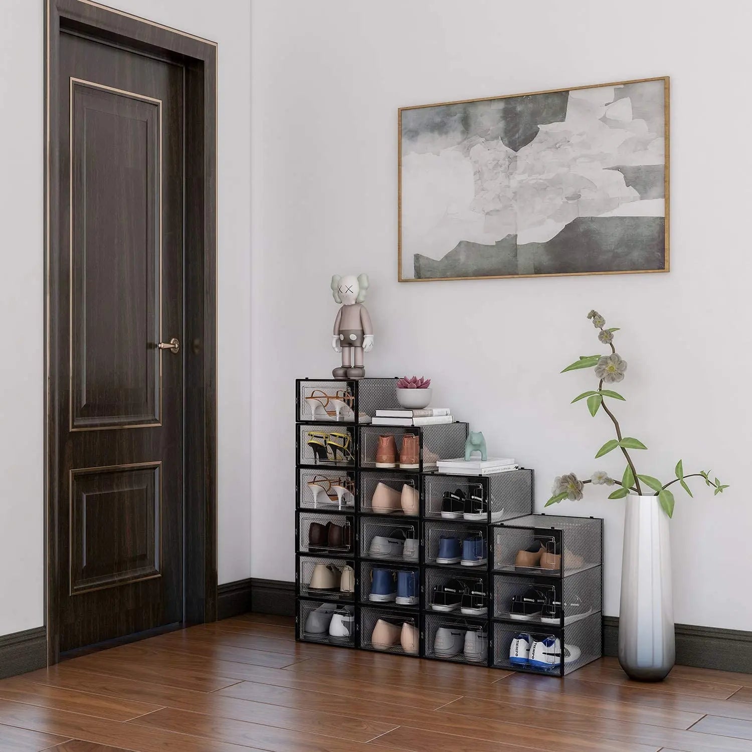 Organizador para zapatos, puerta transparente y lateral translúcido, apilables y multifuncional para hogar (6 piezas) MU:4LIFE