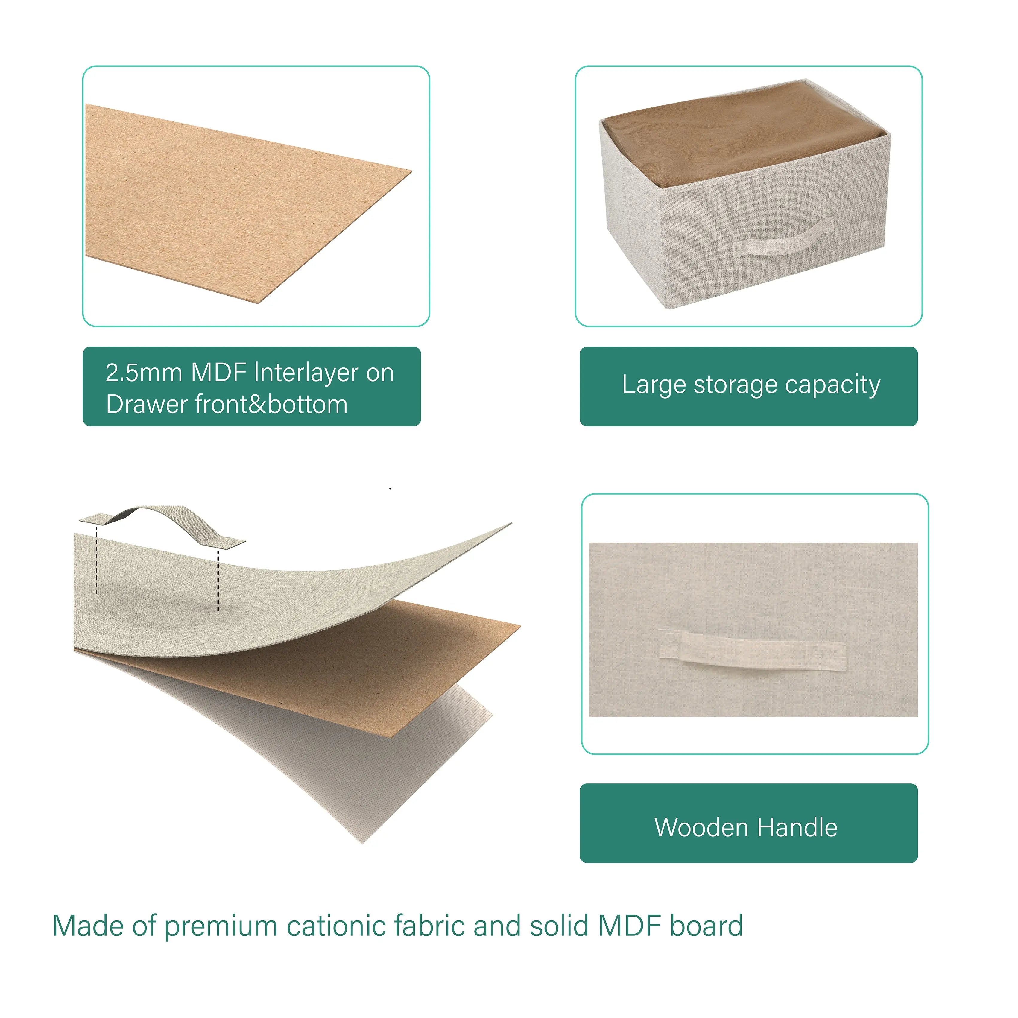 Cómoda de 4 cajones almacenamiento para hogar y oficina, organizador cajonera de estructura metal y cajones tela no tejida MU:4LIFE