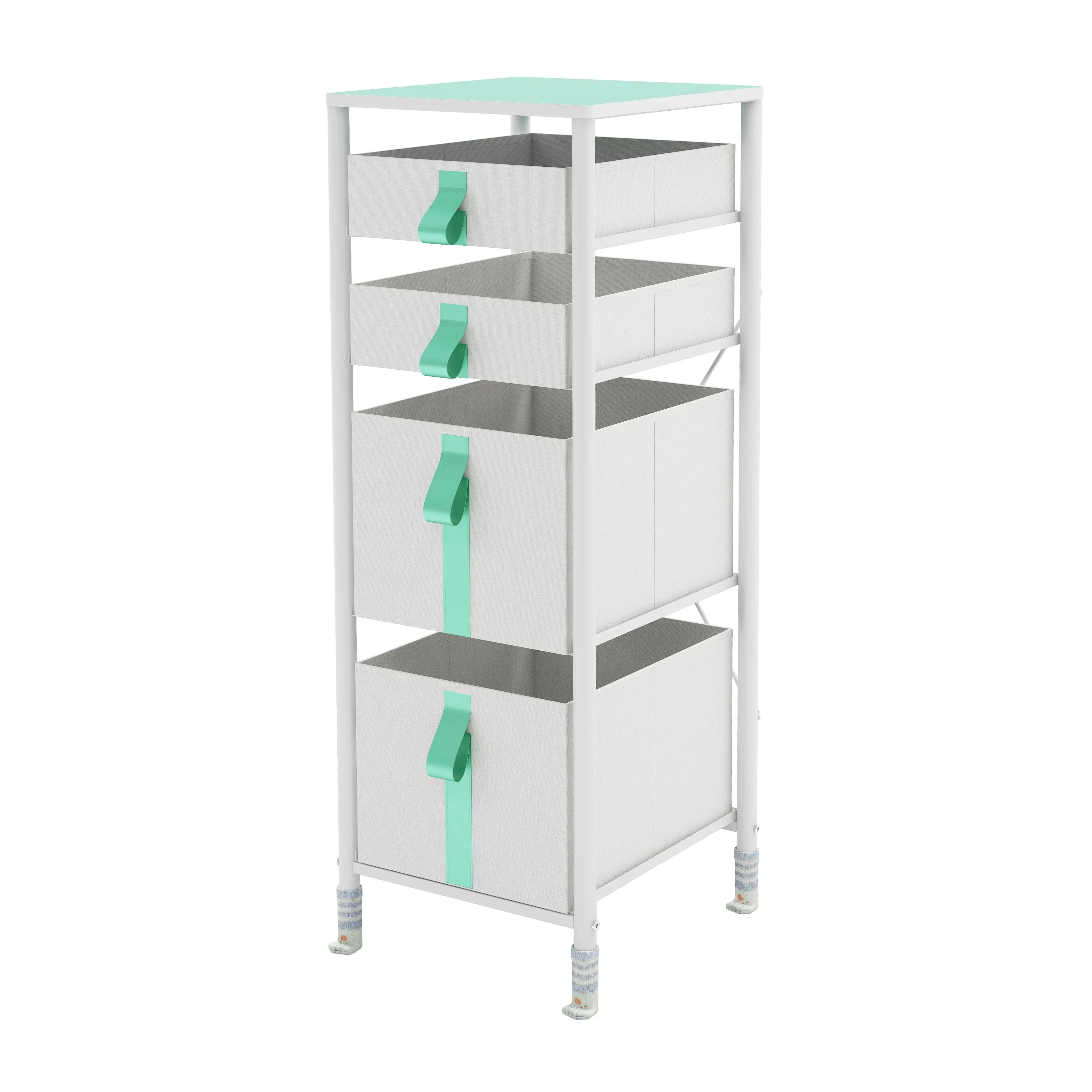 Cómoda vertical organizador de 4 cajones para juguetes de niños, almacenamiento de ropa, juguetes, estructura metal y cajones de tela lino poliéster y tela no tejida MU:4LIFE