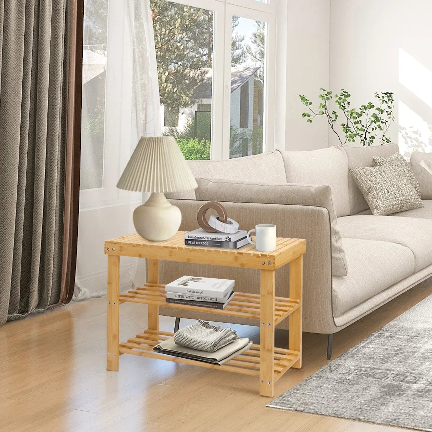 Banco zapatera de bambú, organizador de zapatos de 3 niveles MU:4LIFE