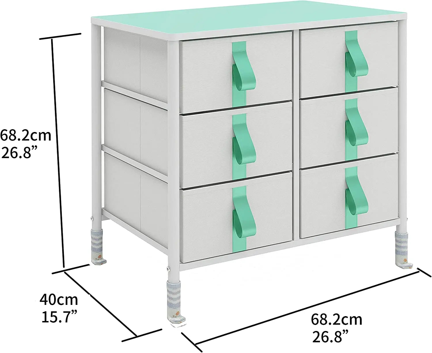 Cómoda de 6 cajones para niños, almacenamiento de ropa y juguetes, organizador cajonera de estructura metal y cajones de tela lino poliéster y tela no tejida MU:4LIFE