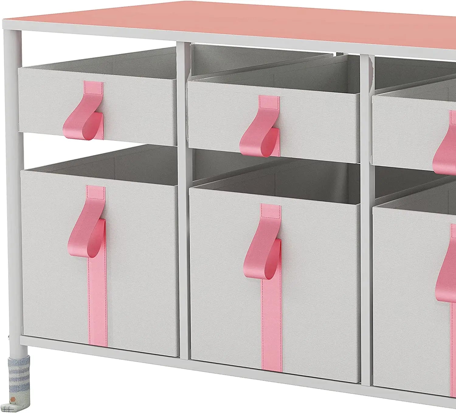 Cómoda organizador de 6 cajones para juguetes de niños, almacenamiento de ropa, juguetes, estructura metal y cajones de tela lino poliéster y tela no tejida MU:4LIFE