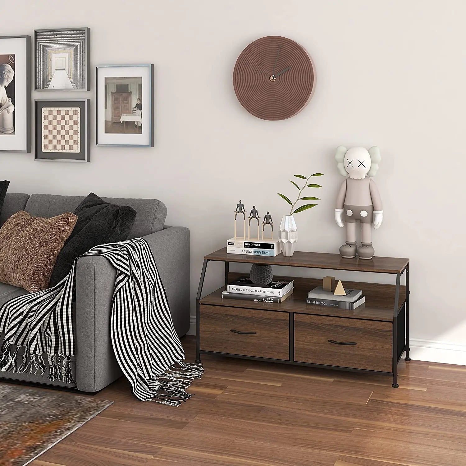 Mueble para TV y multimedia de estructura metal y cajones de tela no tejida y tabla MDF MU:4LIFE