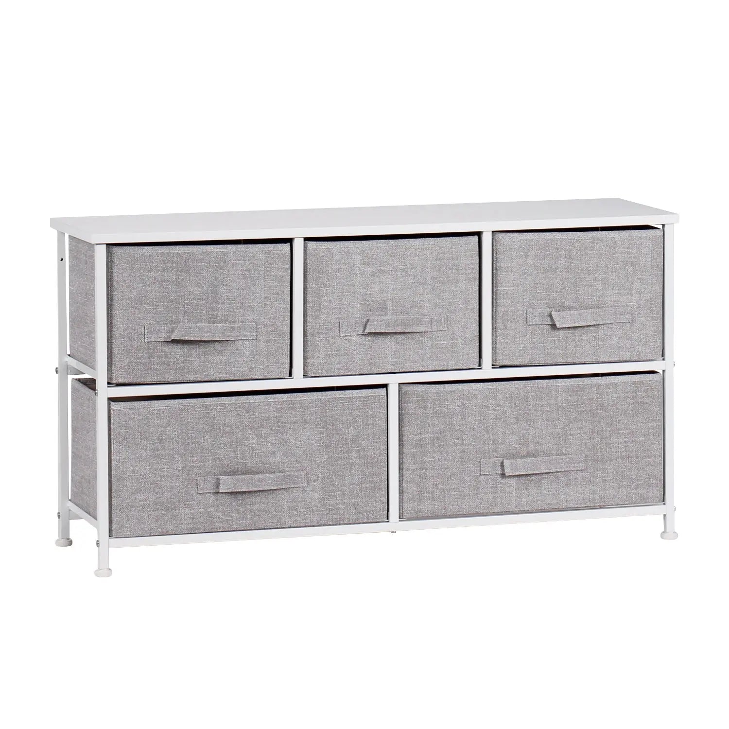 Cómoda baja de 5 cajones almacenamiento para hogar y oficina, organizador cajonera de estructura metal y cajones de tela no tejida MU:4LIFE