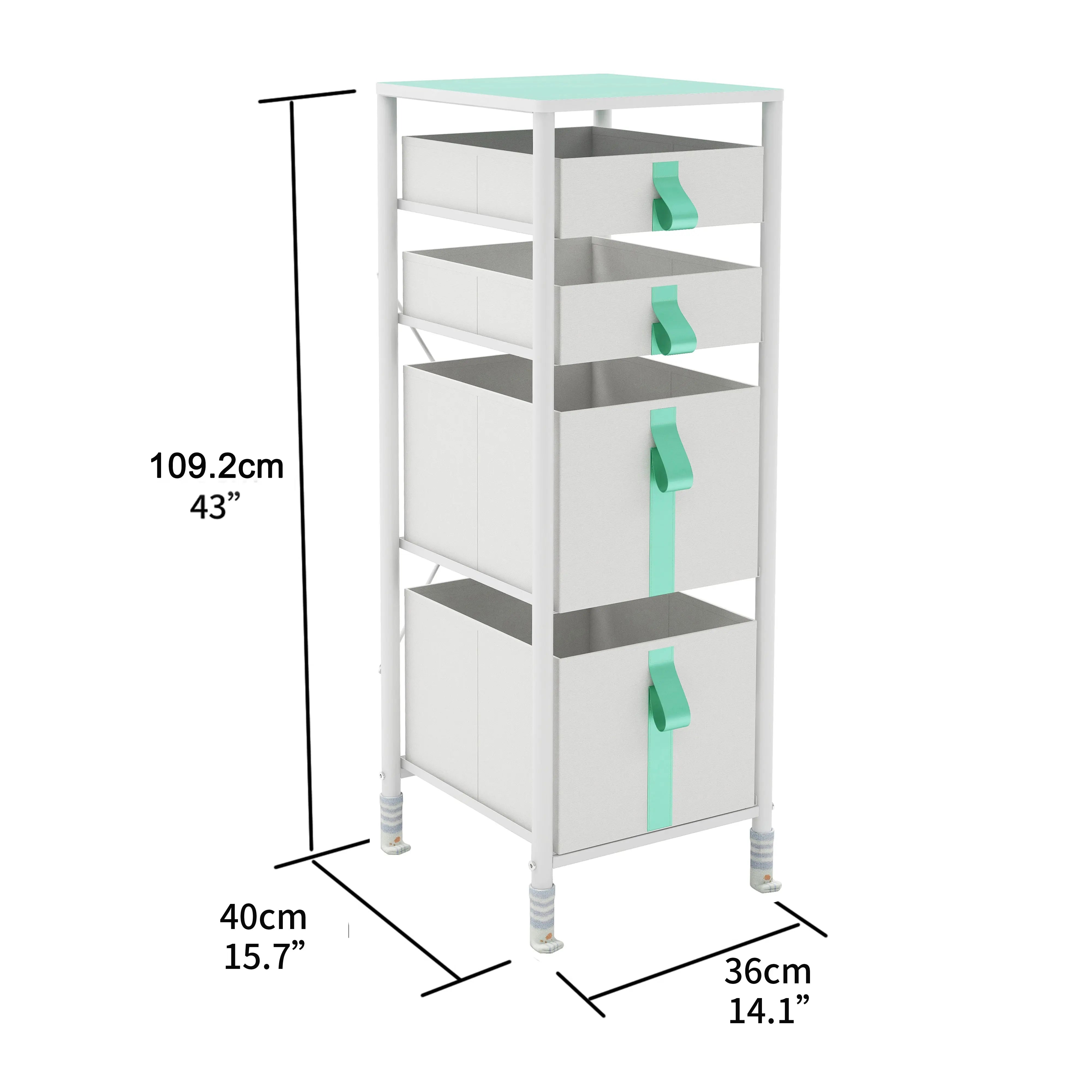 Cómoda vertical organizador de 4 cajones para juguetes de niños, almacenamiento de ropa, juguetes, estructura metal y cajones de tela lino poliéster y tela no tejida MU:4LIFE