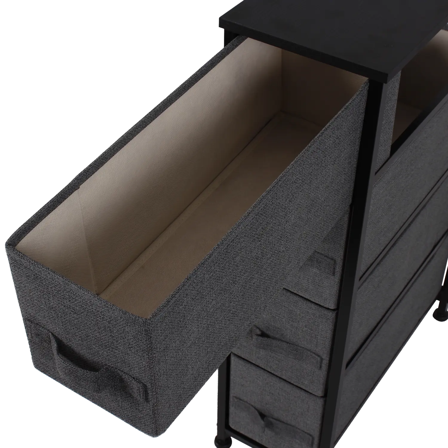 Cómoda estrecha de 4 cajones almacenamiento para hogar y oficina, organizador cajonera de estructura metal y cajones tela no tejida MU:4LIFE