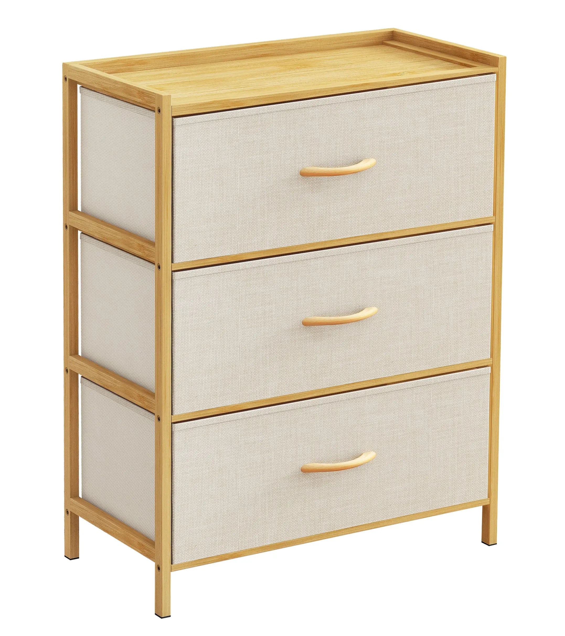 Cómoda bambú de cajones almacenamiento para hogar y oficina, organizador cajonera de estructura bambú y cajones de tela lino poliéster y tela no tejida MU:4LIFE