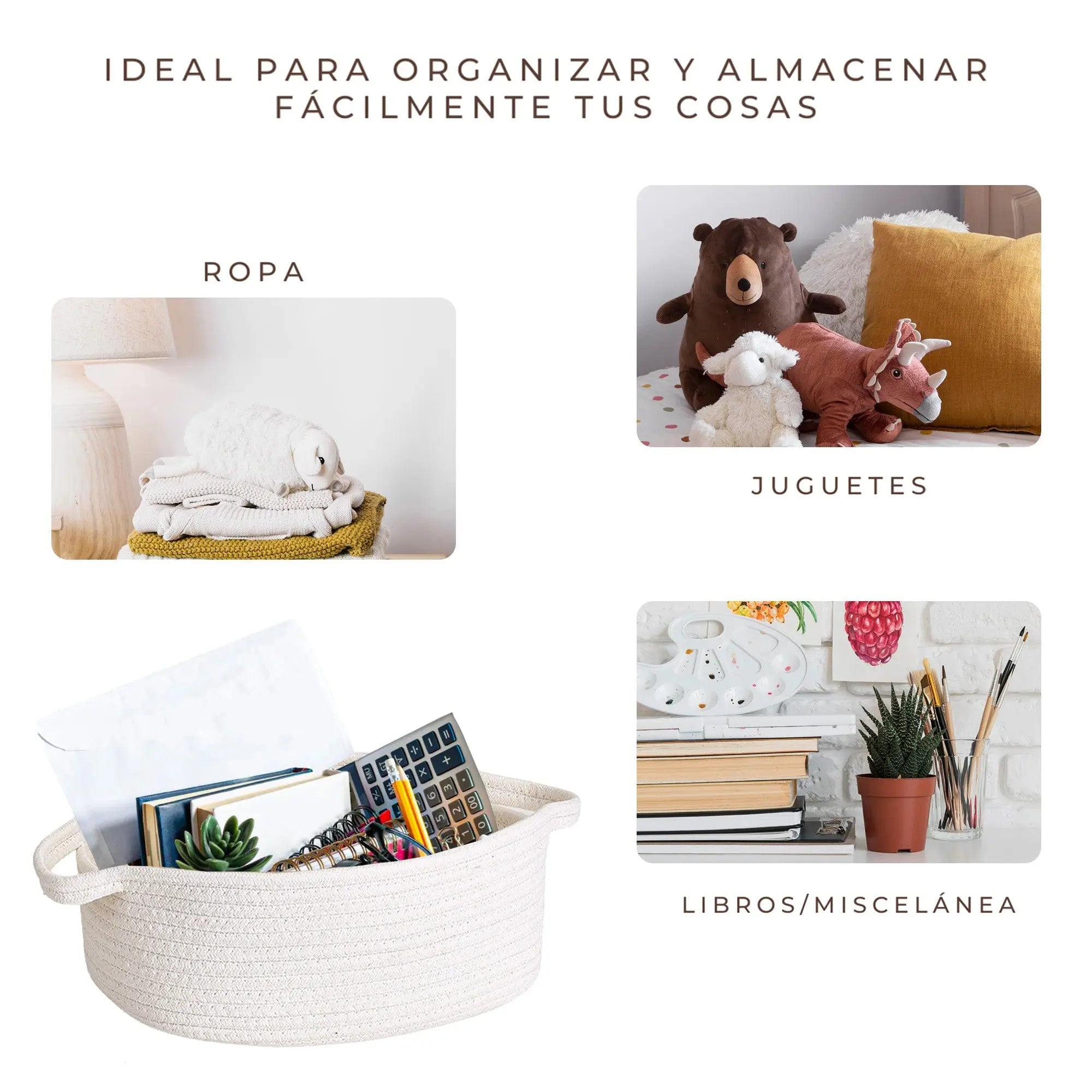 Set de 3 Cestos Tejidos Cuerdas Algodón de Almacenamiento MU:4LIFE