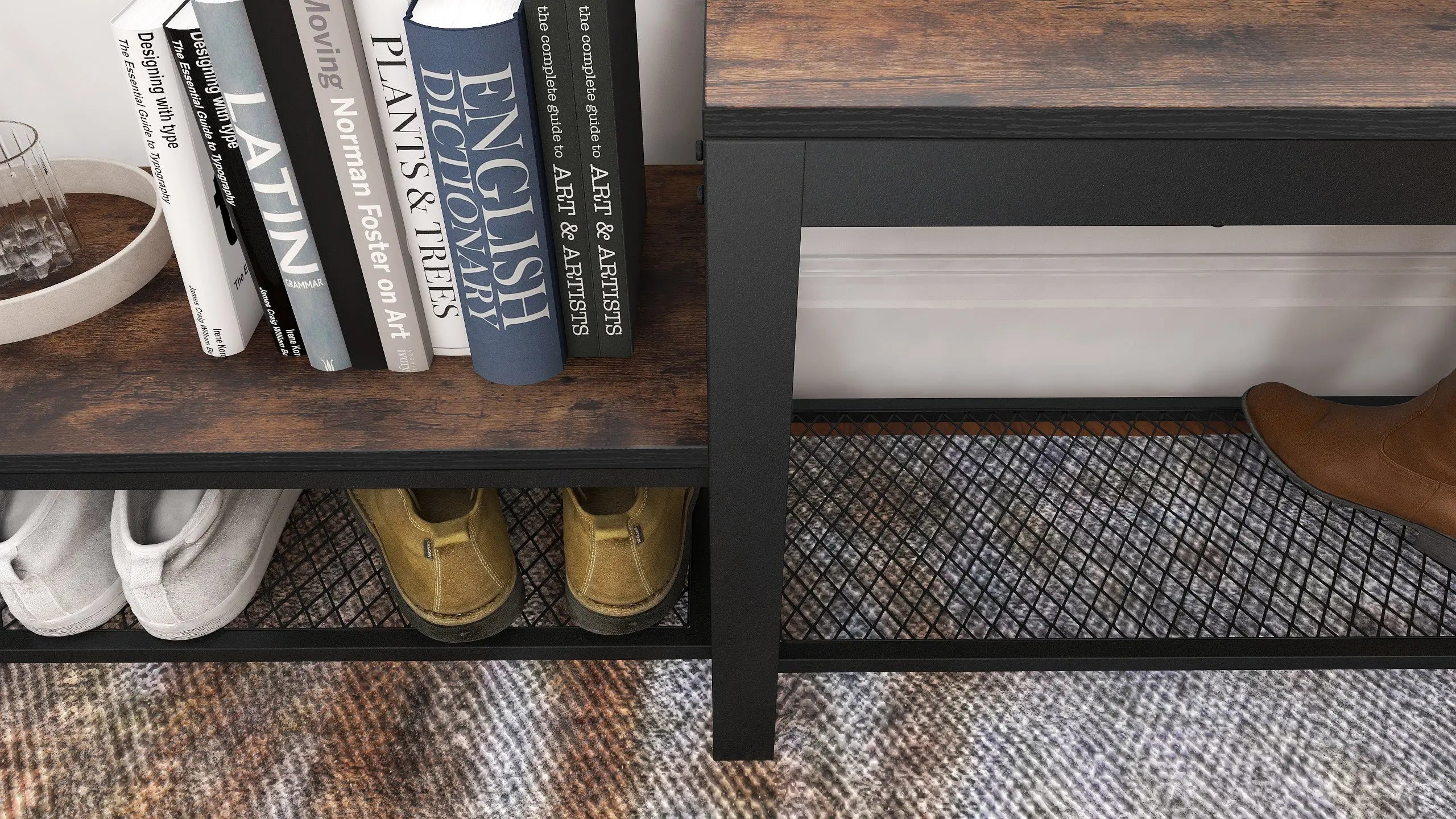 Set de 2 bancas zapateras metálica y tabla MDF, estilo 2 en 1 para entrada MU:4LIFE