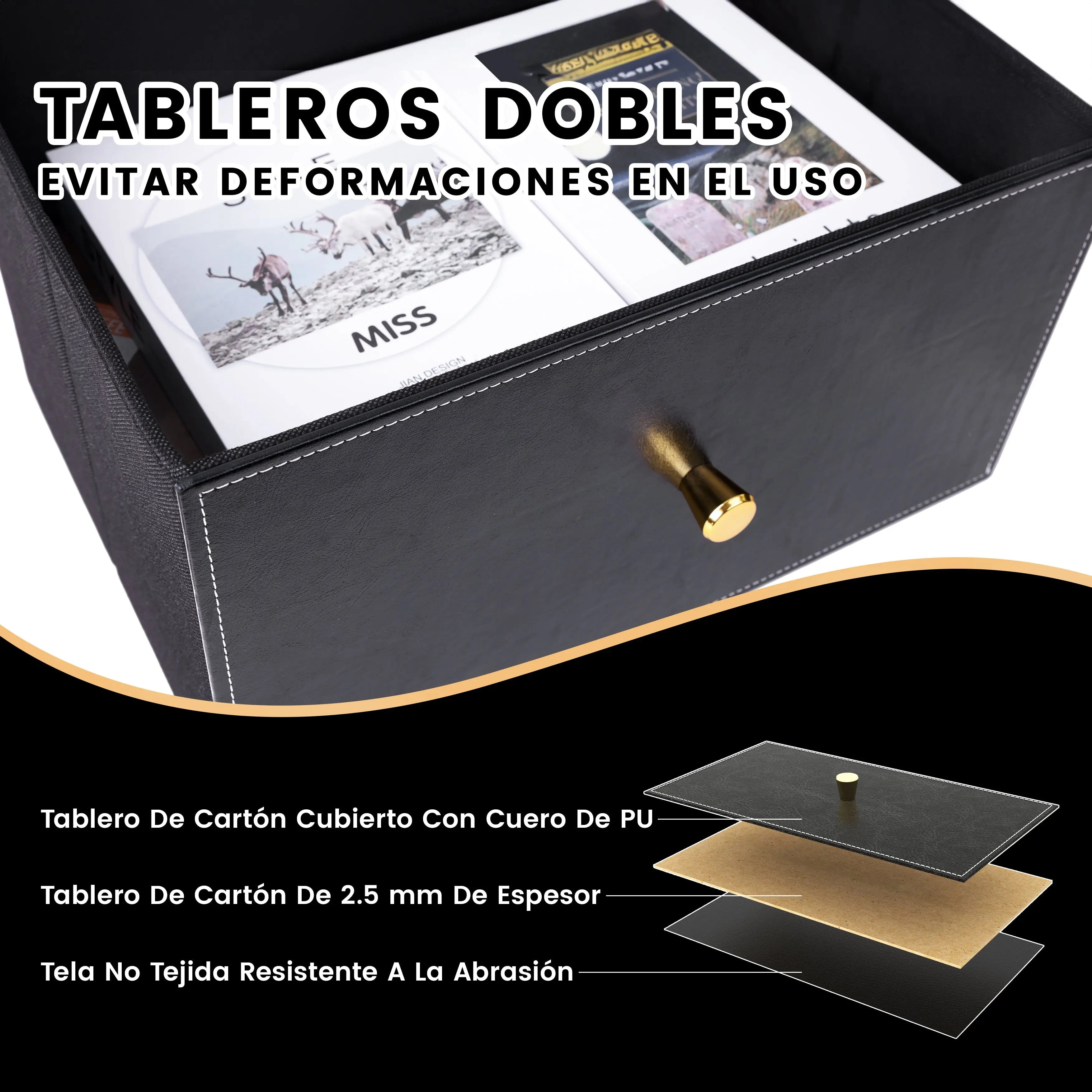 Cómoda Ancha de 6 Cajones para Almacenamiento en Hogar y Oficina, con Estructura de Metal, Tabla de MDF y Cajones de Tela No Tejida con Cubiertas de Cuero PU MU:4LIFE