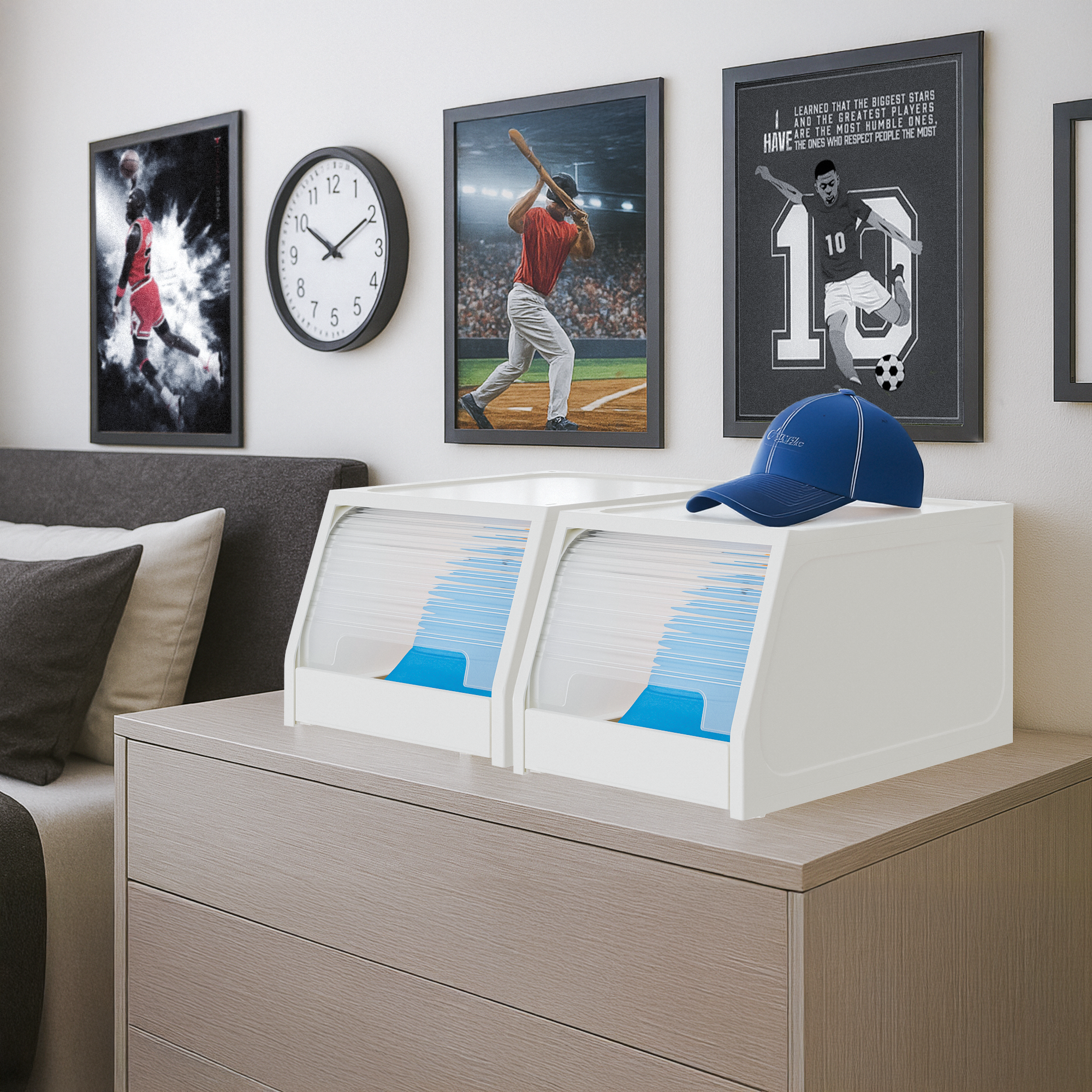 Set de 2 Cajas Deslizantes con Persiana Enrollable, Almacenaje Multiuso para Beisbol, Gorra, Ropa o Accesorios