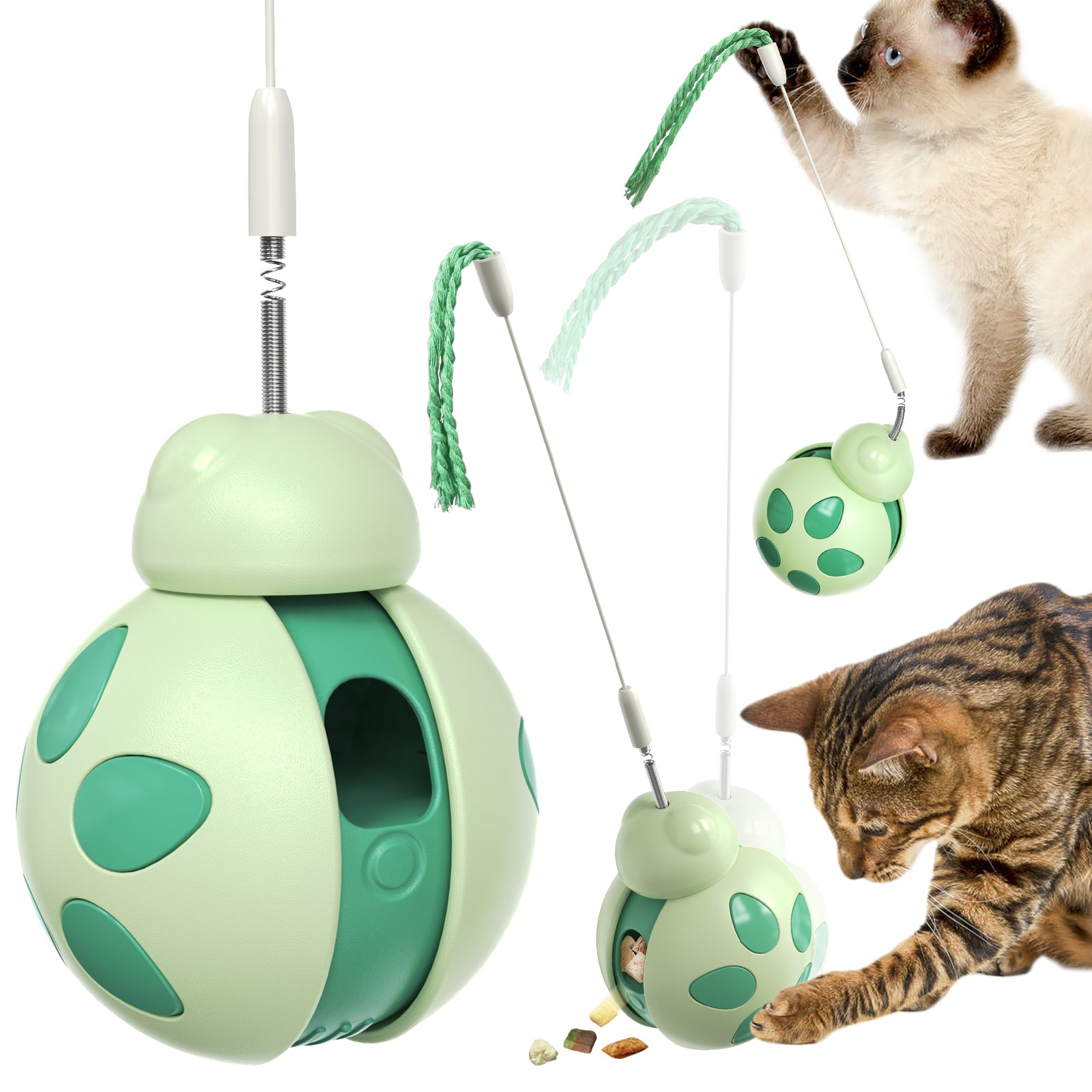 Juguete Dispensador para Gatos, Juguete Interactivo con Vara Elástica, Diseño Tumbler Interactivo, Bola de Ejercicio con Cuerda