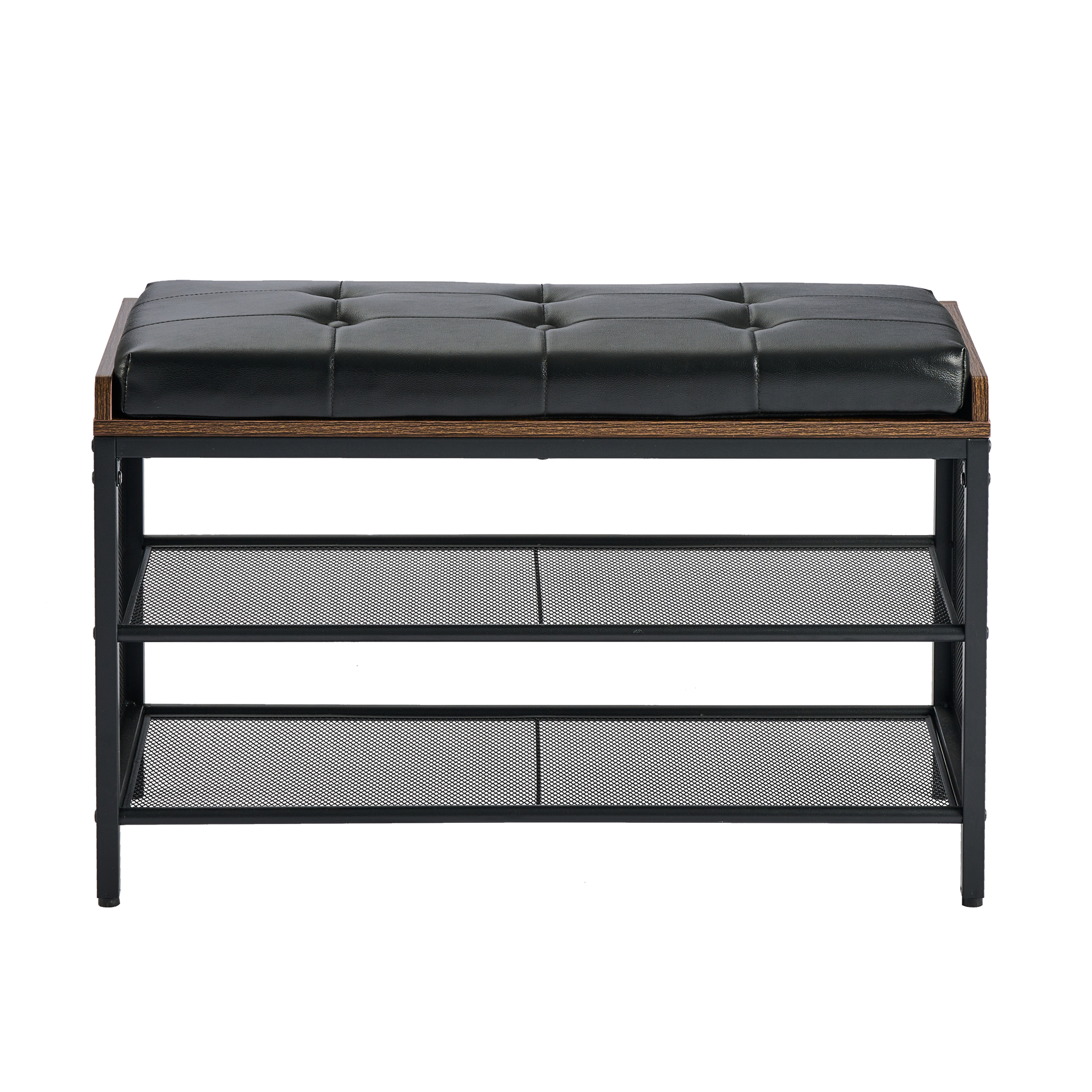 Banco Zapatero 3 Niveles con Asiento Acolchado PU Negro
