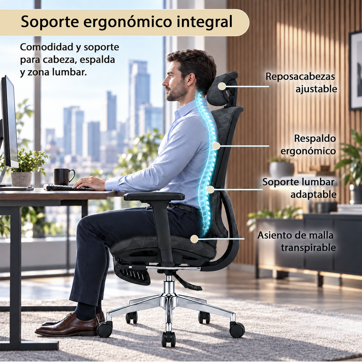 Silla Ejecutiva Ergonómica con Respaldo de Malla, Soporte Lumbar y Reposapiés – Soporta 150 kg | Gris o Negro