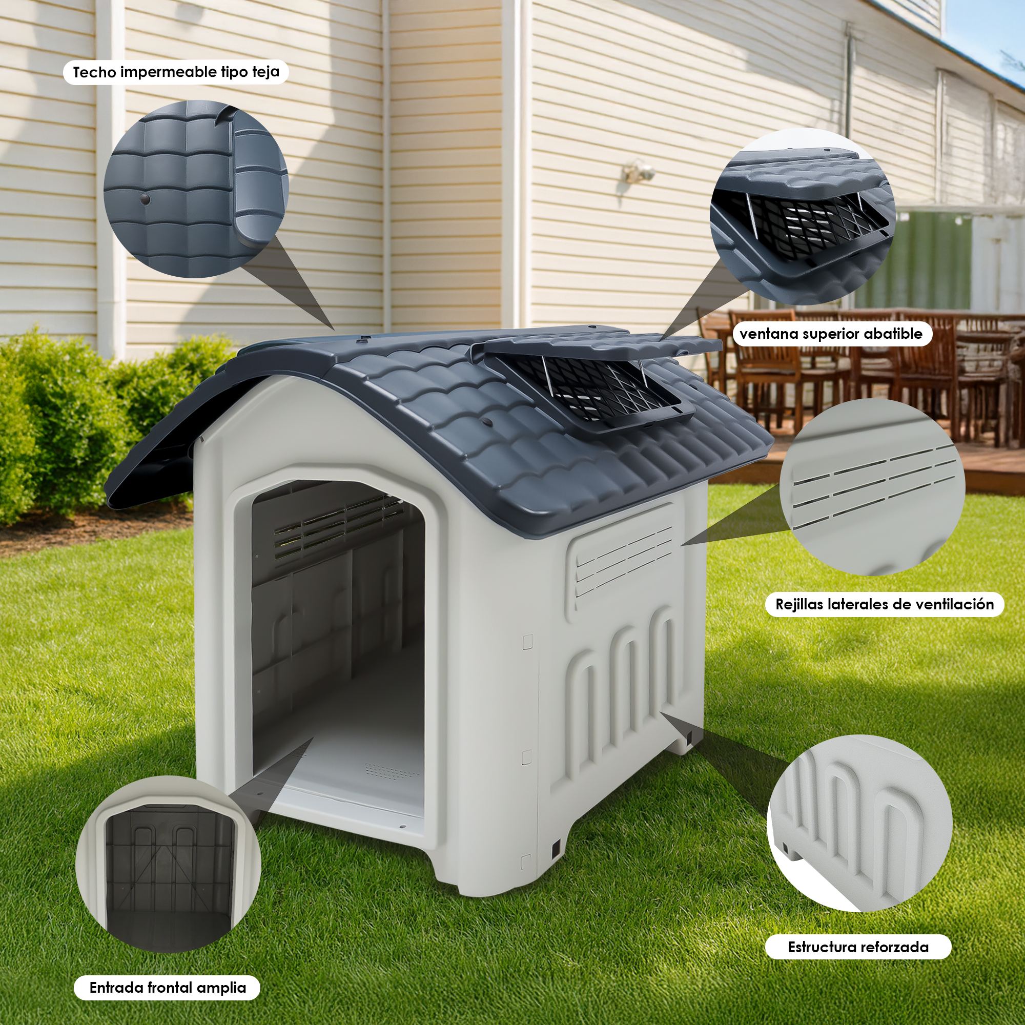 Casa Jaula para Perro de Plástico para Exteriores e Interiores, Mediana 72.6×61×63 cm, Resistente al Agua