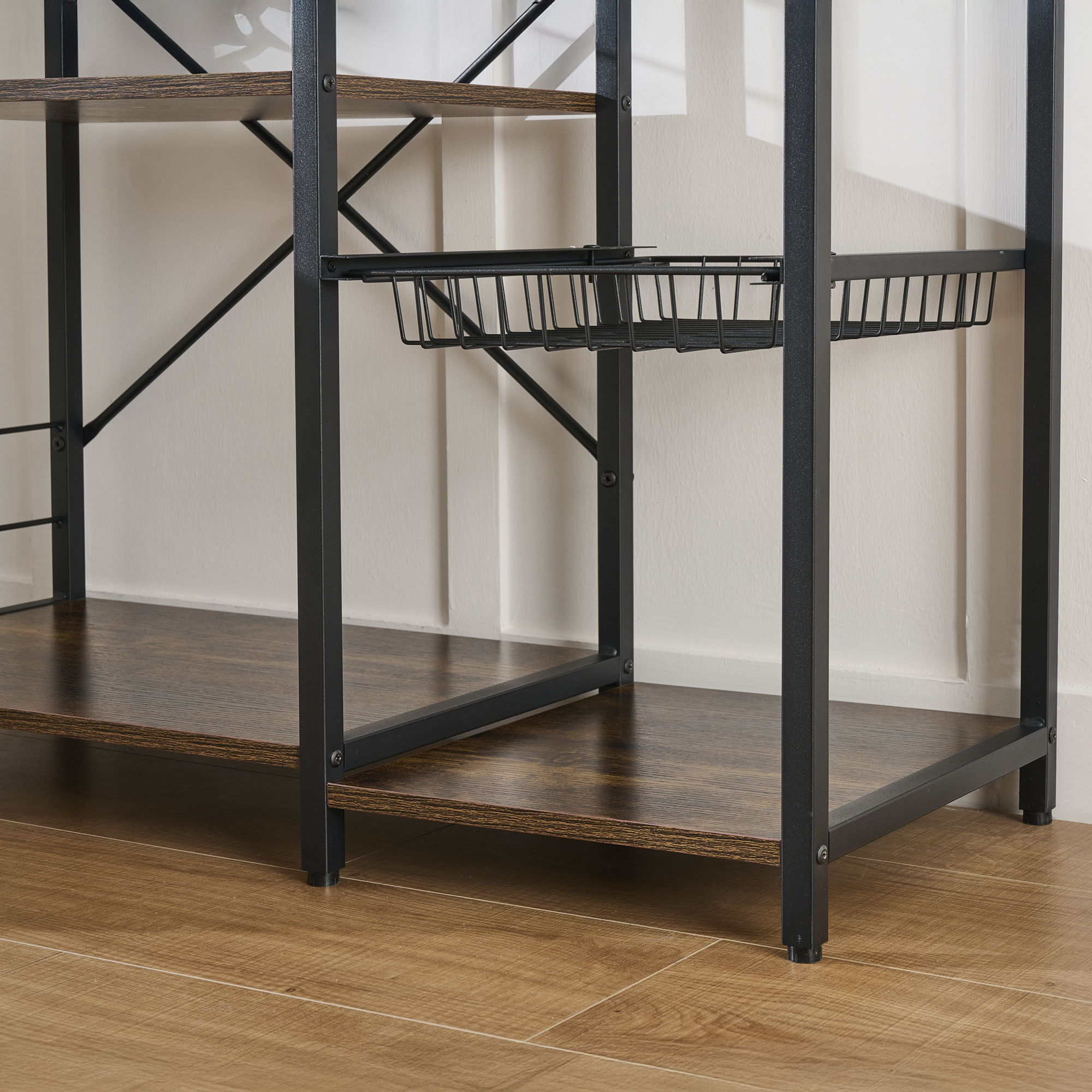 Estante Multiusos con Enchufe Integrado con 2 Cestas Deslizables y Rejilla para Microondas