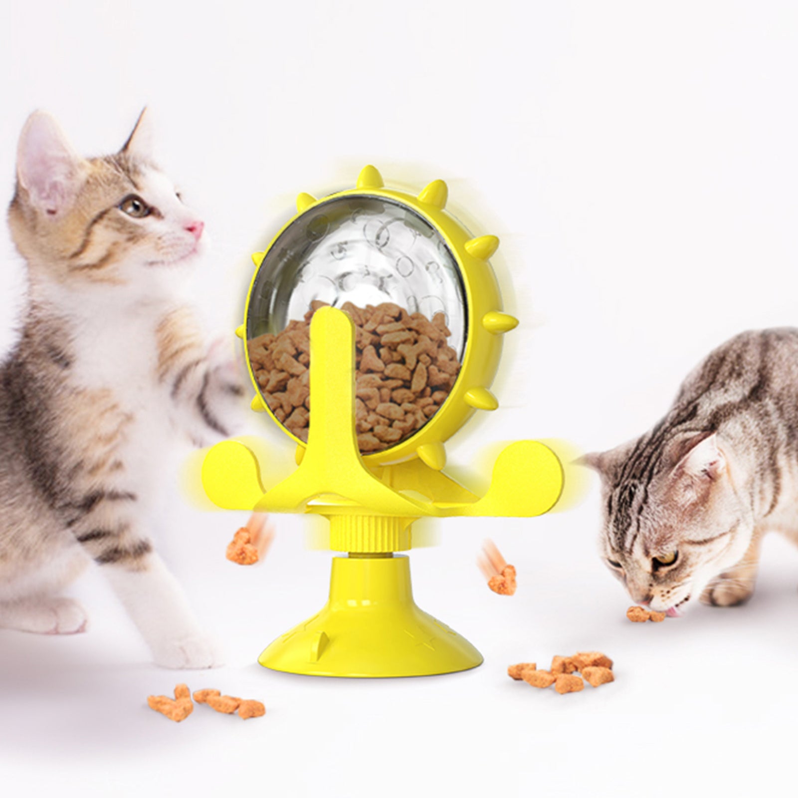 Juguete Interactivo 2 en 1 para Gatos – Dispensador de Croquetas + Entrenador Antiansiedad | Amarillo o Azul