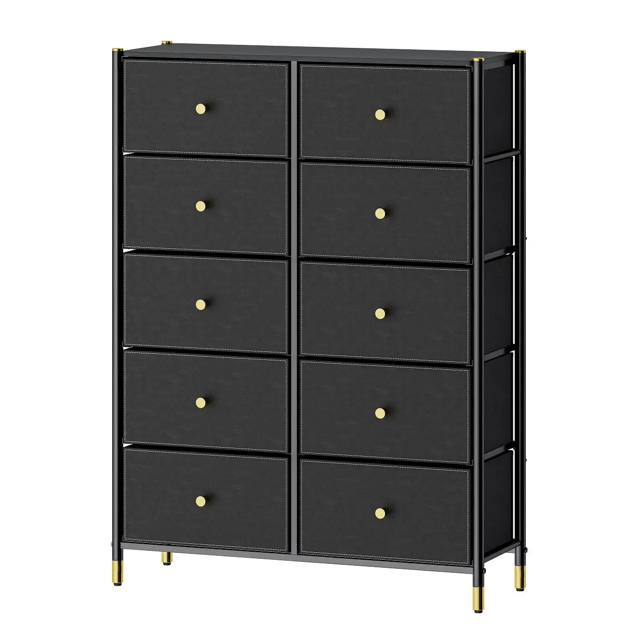 Cómoda de 10 Cajones para Almacenamiento en Hogar y Oficina, Organizador con Estructura Metálica, Tabla de MDF y Cajones de Tela No Tejida con Cubiertas de Cuero PU MU:4LIFE