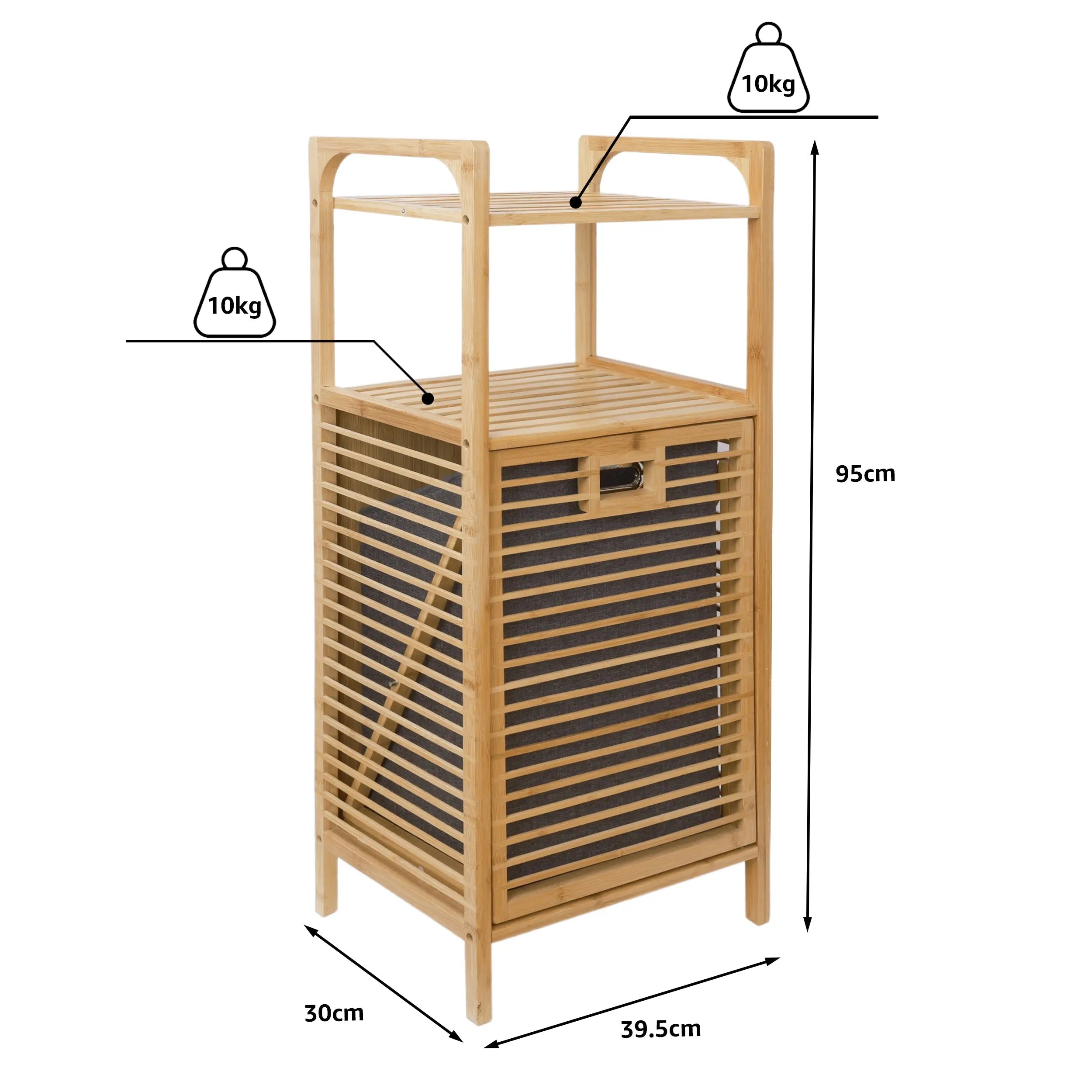 Cesto de Lavandería de Bambú con Caja de Tela para Ropa Sucia y 2 Niveles de Estantes, Ideal para Almacenamiento y Organización en Baño MU:4LIFE