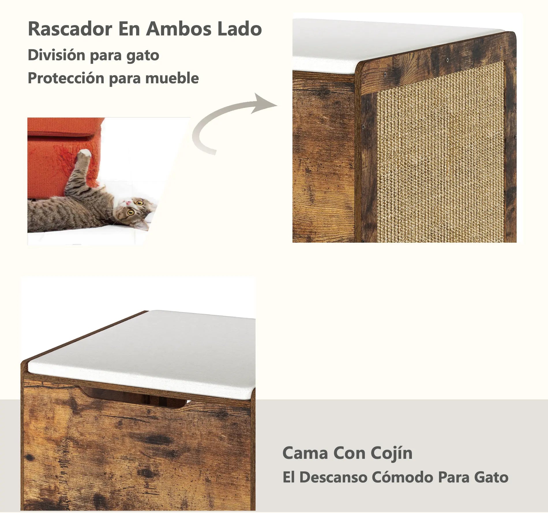 MU:4LIFE Pull-out Mueble Caja Gabinete de Arenero para Gato con Tabla Rascador, Cojin Y Ruedas MU:4LIFE