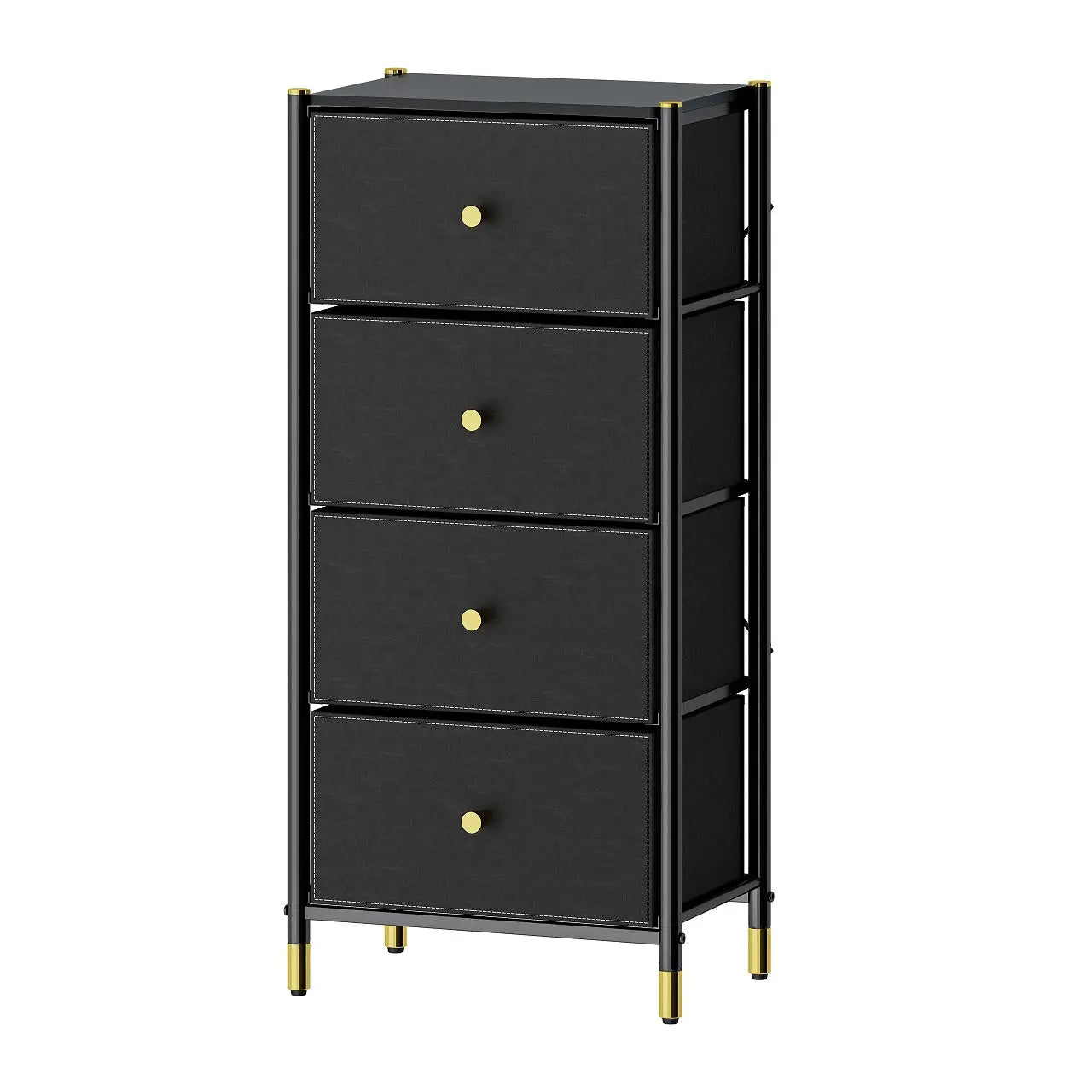 Cómoda de 4 Cajones para Almacenamiento en Hogar y Oficina, Organizador con Estructura Metálica, Tabla de MDF y Cajones de Tela No Tejida con Cubiertas de Cuero PU MU:4LIFE MX