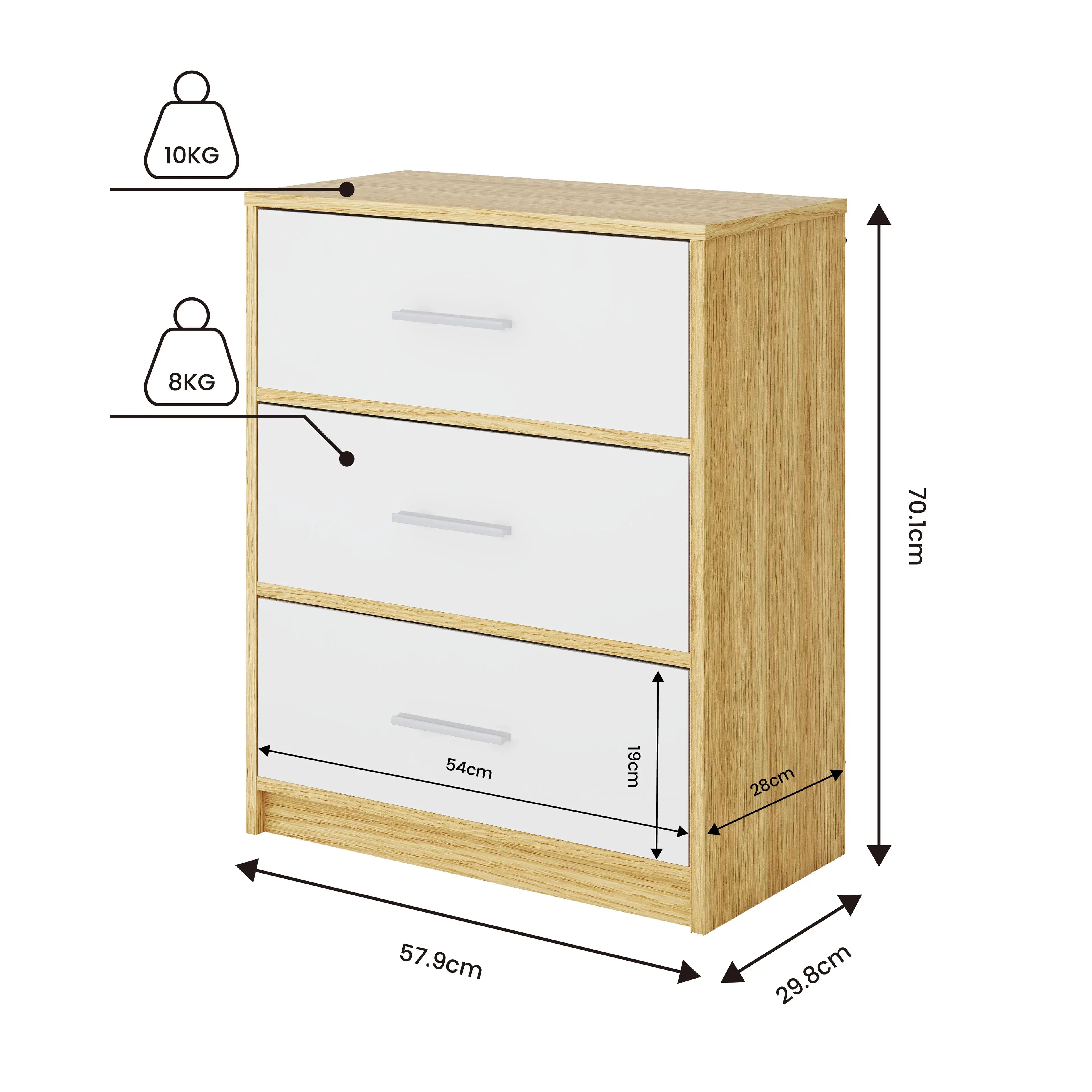 Cómoda Elegancia De 3 Cajones, Almacenamiento para Hogar Y Oficina, Organizador Cajonera De Estructura Madera y Cajon De Tela No Tejida y Cubiertas De MDF MU:4LIFE