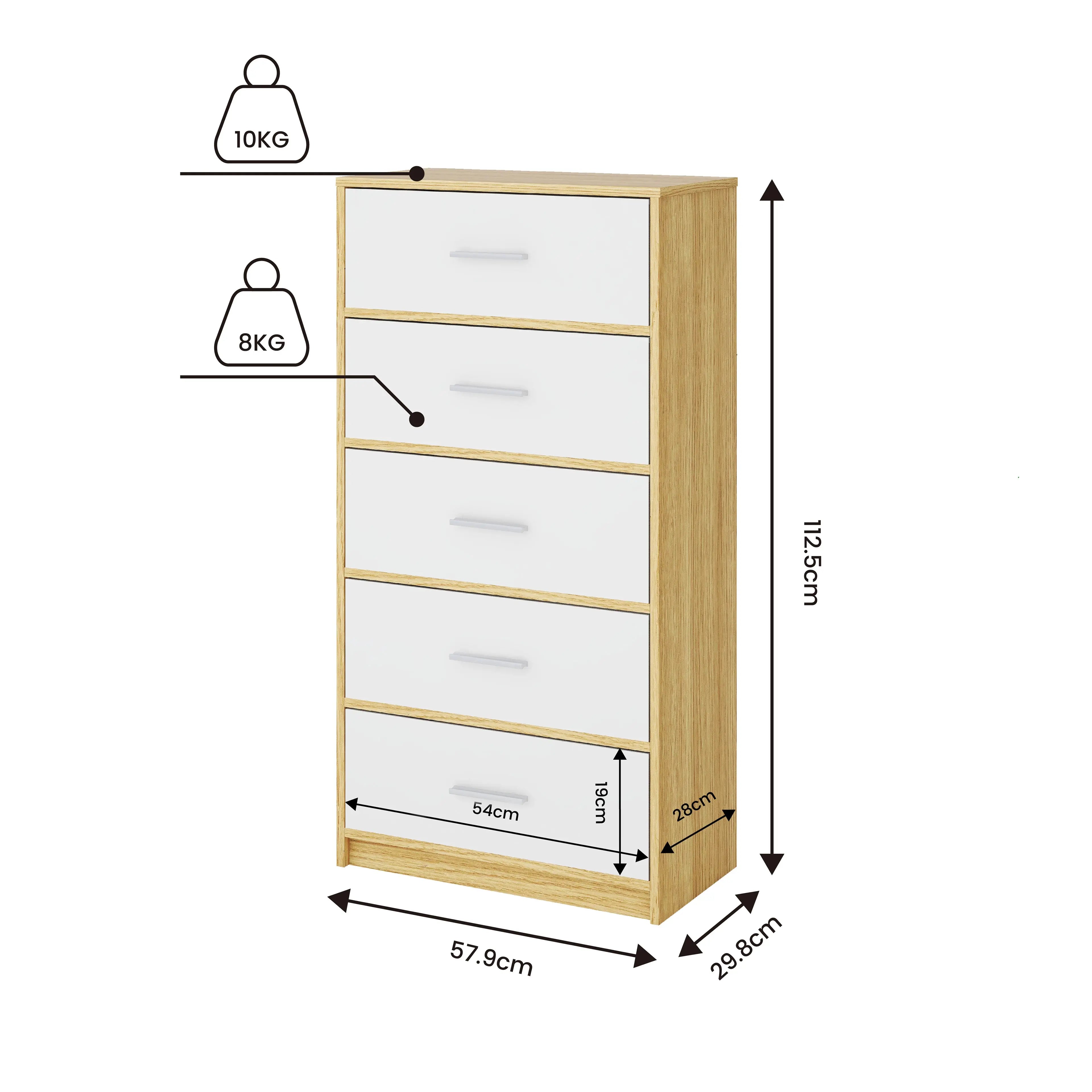 Cómoda Elegancia De 5 Cajones, Almacenamiento para Hogar Y Oficina, Organizador Cajonera De Estructura Madera y Cajon De Tela No Tejida y Cubiertas De MDF MU:4LIFE