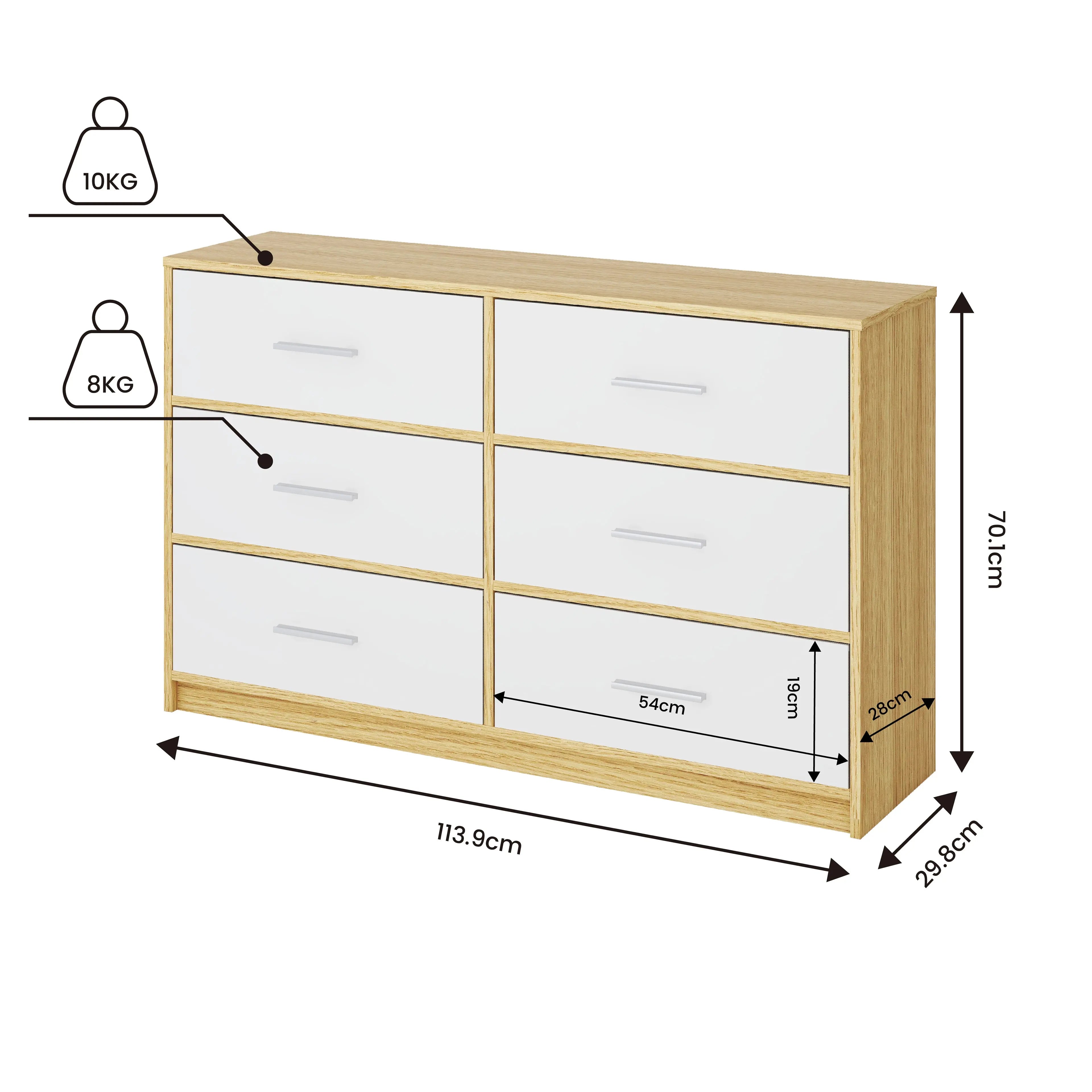 Cómoda Elegancia de 6 Cajones, Almacenamiento para Hogar y Oficina, Organizador Cajonera de Estructura de Madera y Cajones de Tela No Tejida con Cubiertas de MDF MU:4LIFE