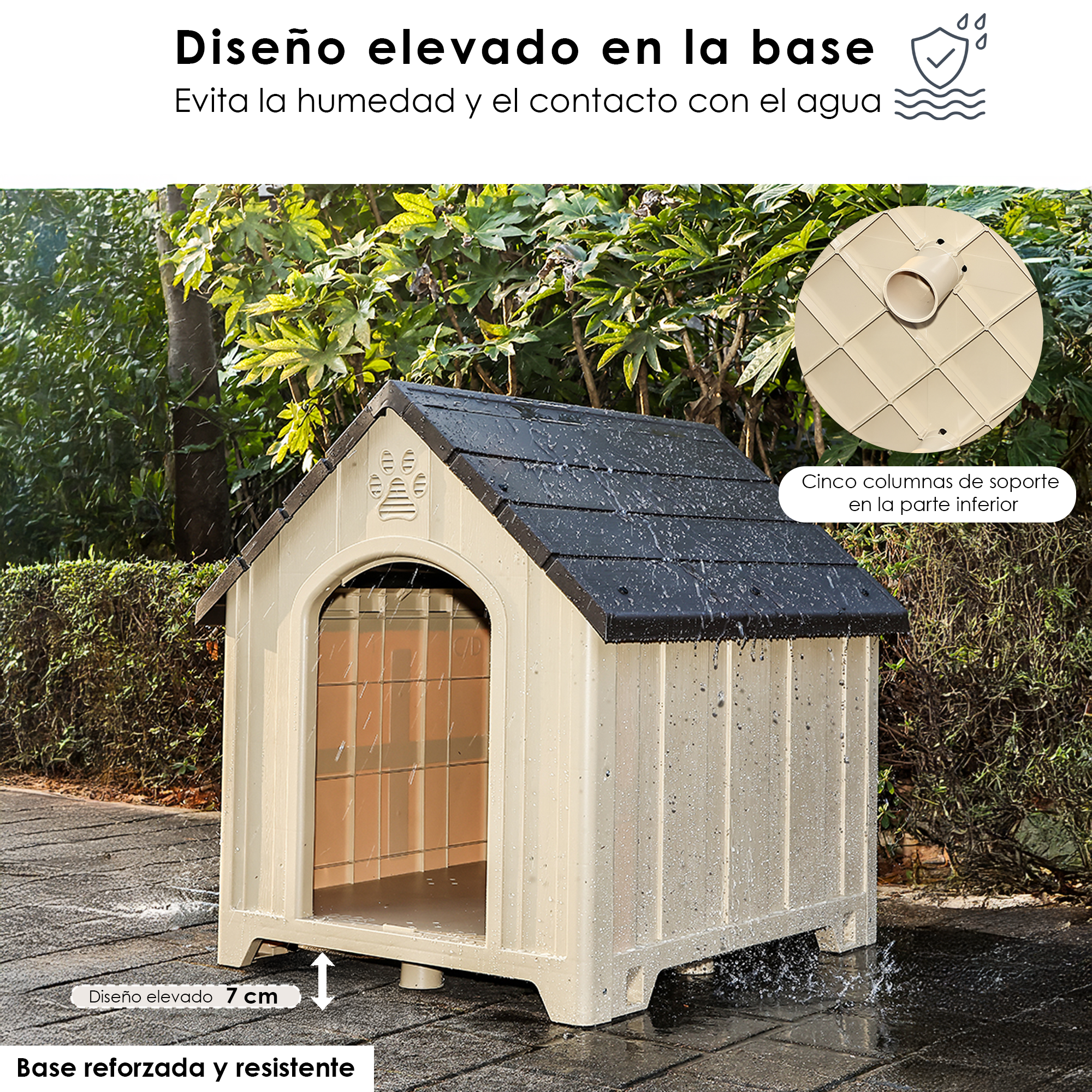 Casa Jaula para Perro de Plástico para Exteriores e Interiores, Resistente al Agua, con Ventilación y Base Reforzada y Anclajes al Suelo