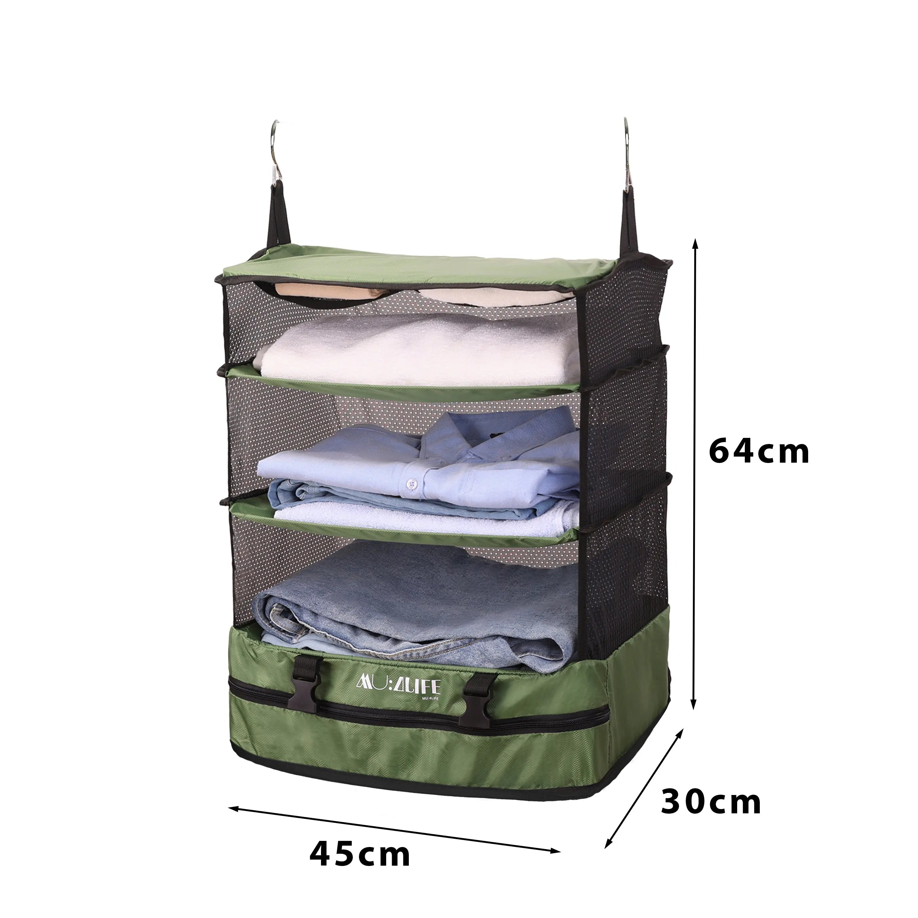 Organizador para equipaje de viaje, organizador para maleta de viaje grande, estilo closet colgante con 3 cajones y una bolsa, ahorra espacio y desempaquetar MU:4LIFE