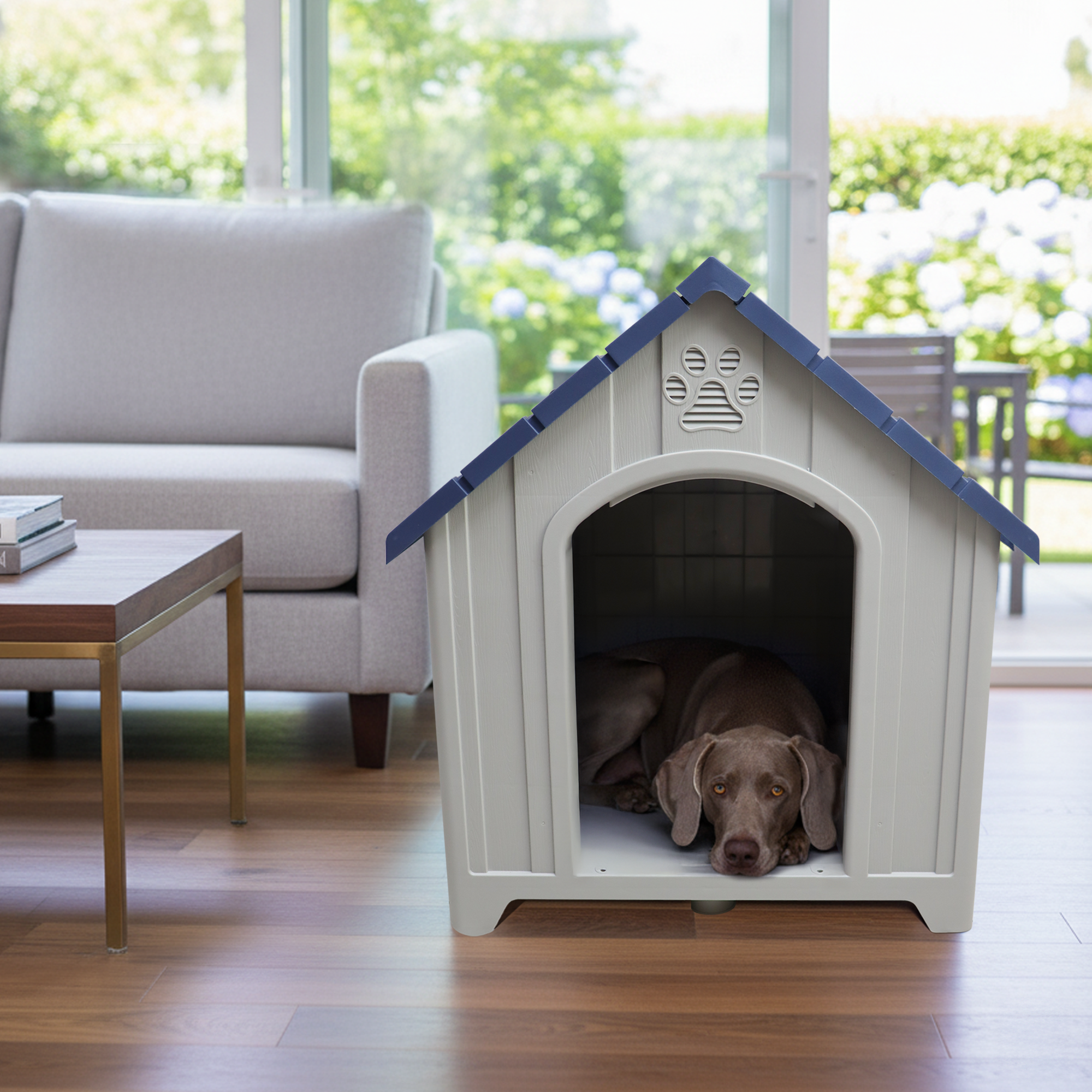 Casa Jaula para Perro de Plástico para Exteriores e Interiores, Resistente al Agua, con Ventilación y Base Reforzada y Anclajes al Suelo