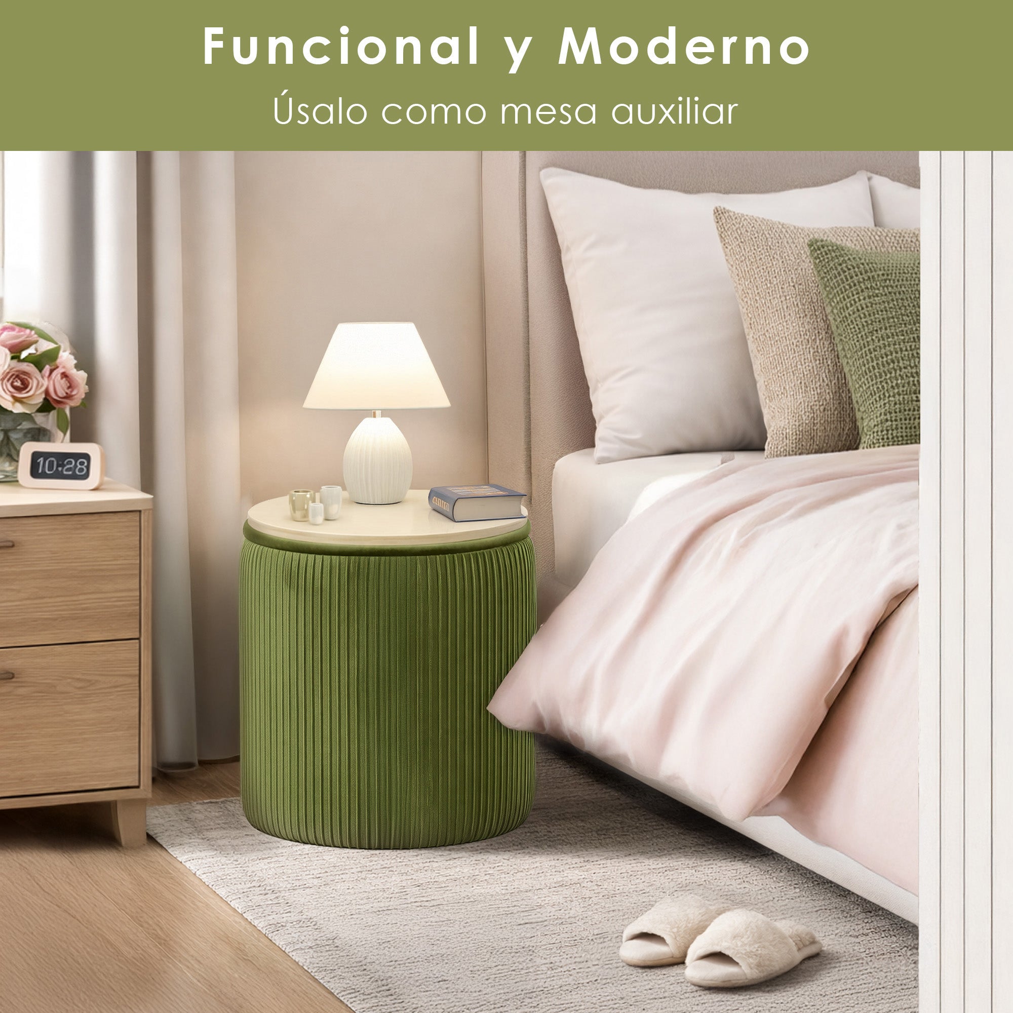 Set de 2 Taburetes Otomanos de Terciopelo con Almacenamiento, Banco Tapizado Decorativo