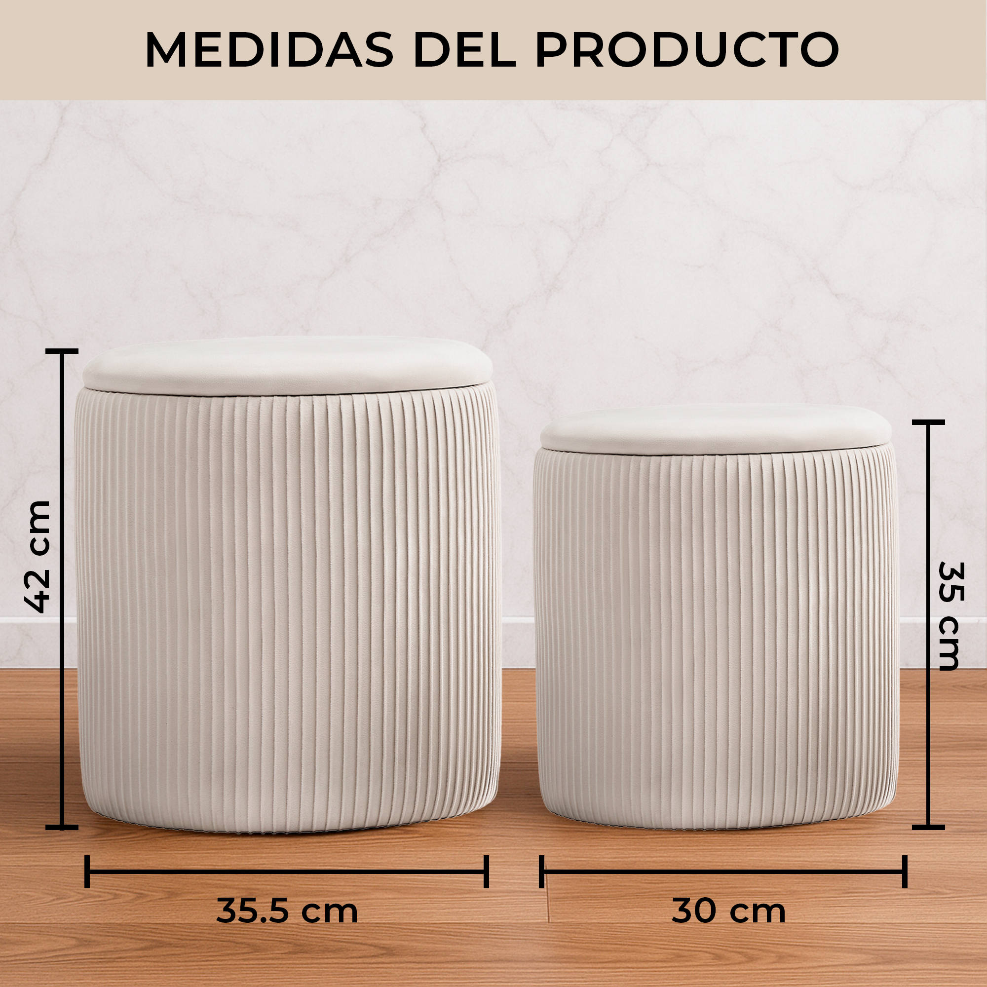 Set de 2 Taburetes Otomanos de Terciopelo con Almacenamiento, Banco Tapizado Decorativo