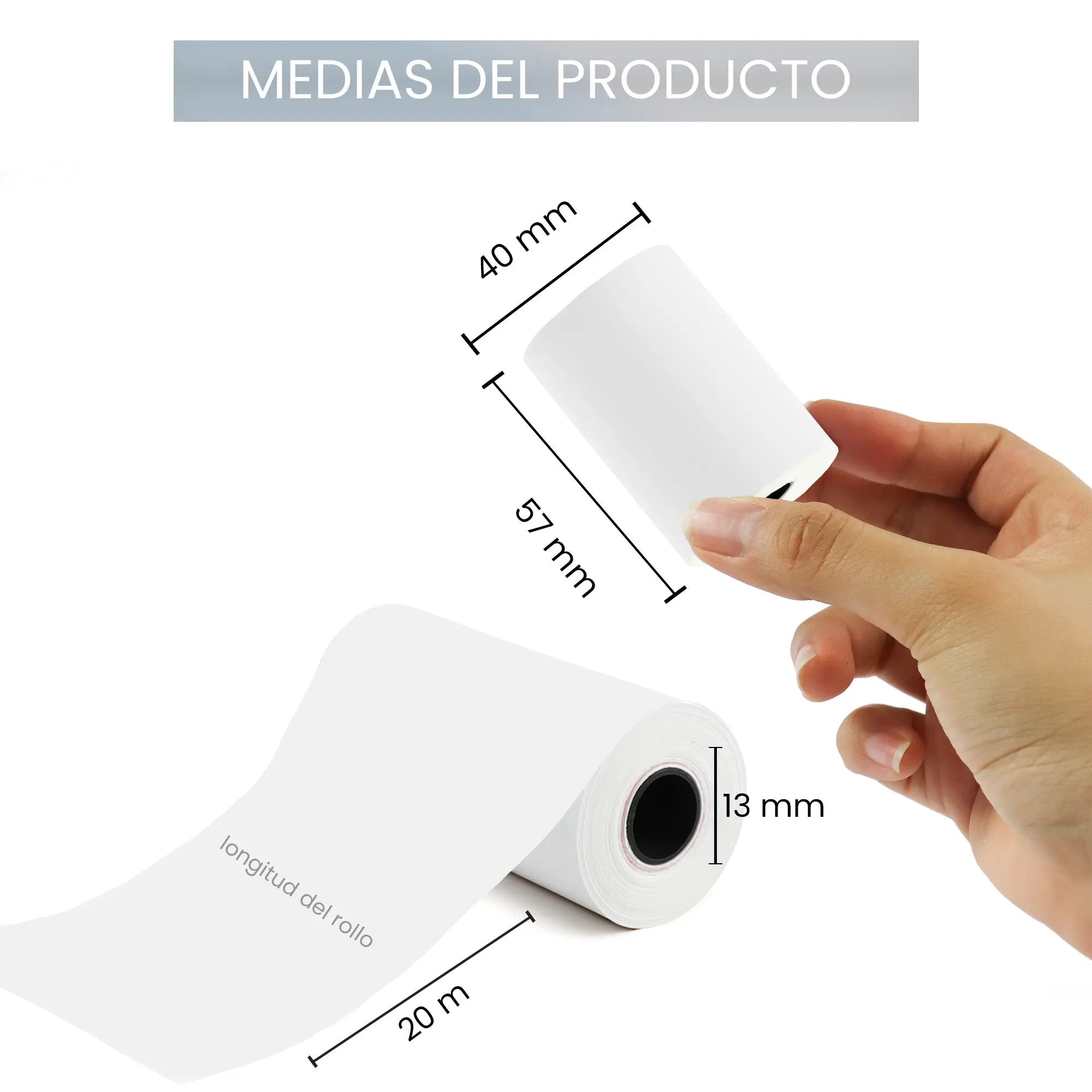 Caja de 100 Rollo de Papel Térmico para Tickets de 57x40 mm, 20 metros de longitud, para Impresoras de Recibos, Punto de Venta y Terminal, Cajas Registradoras MU:4LIFE