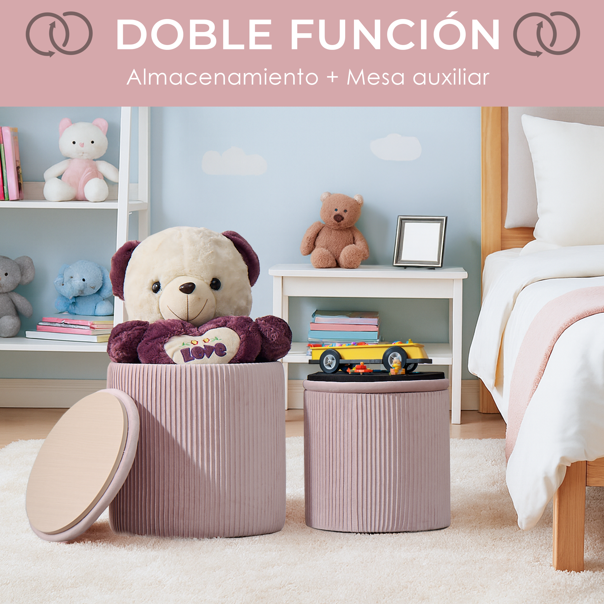 Set de 2 Taburetes Otomanos de Terciopelo con Almacenamiento, Banco Tapizado Decorativo