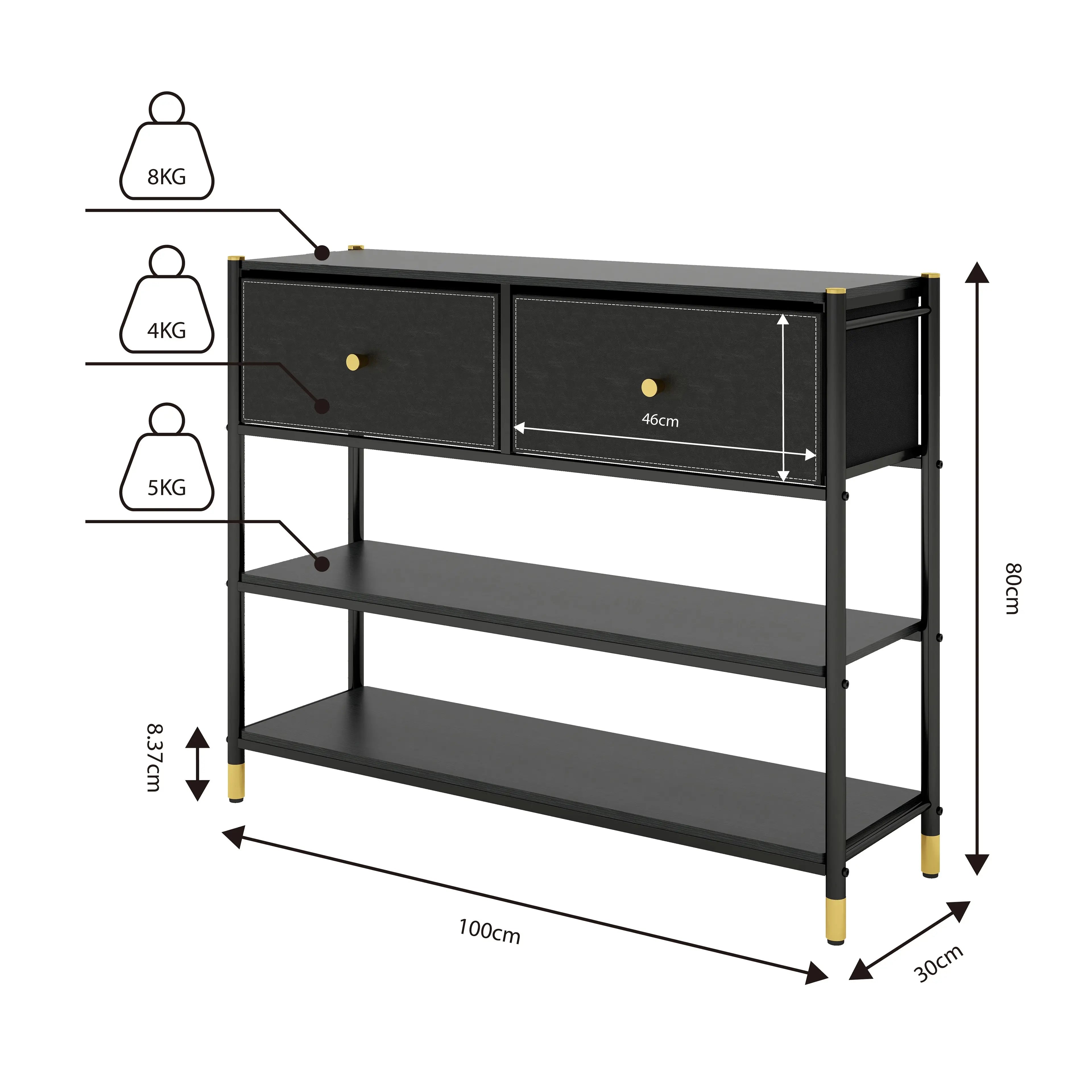 Credenza con 2 Cajones y 2 Estantes, para Almacenamiento en Hogar y Oficina, Estructura de Metal, MDF y Cajones de Tela No Tejida con Cubiertas de Cuero PU MU:4LIFE