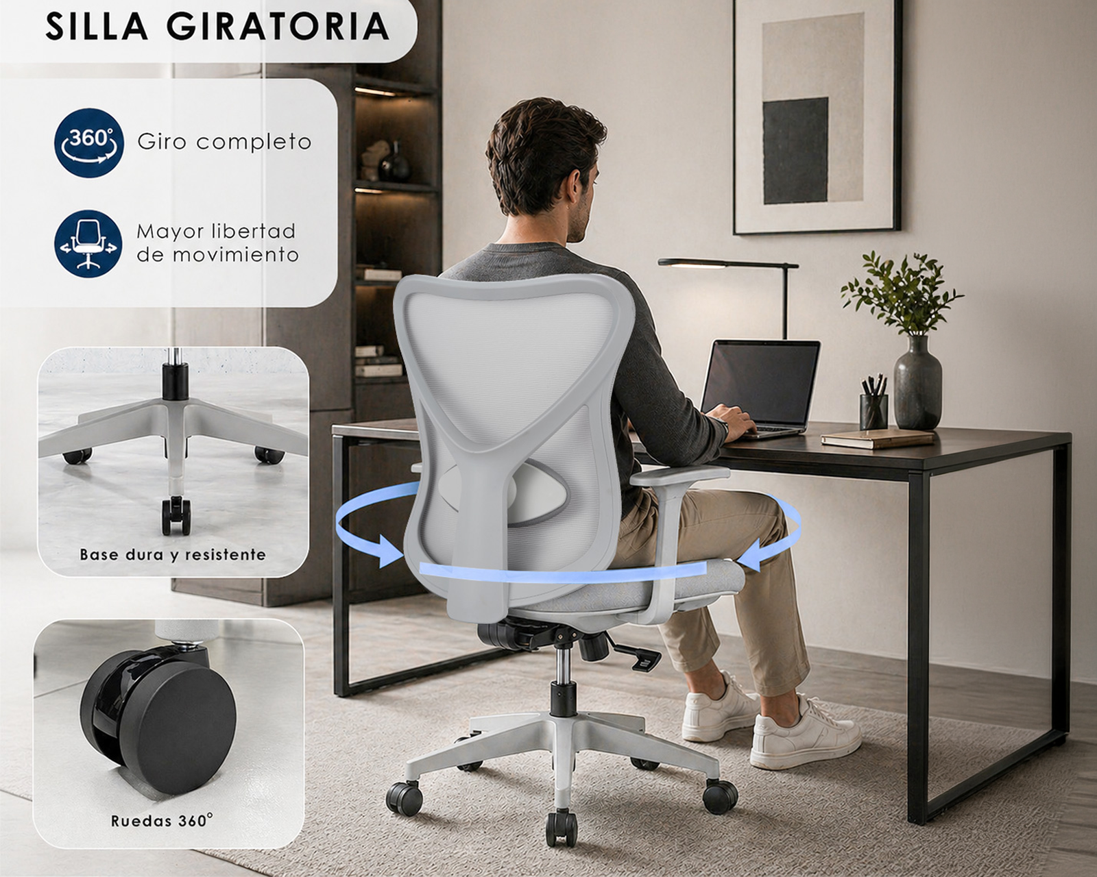 Silla de Oficina Ergonómica Premium con Respaldo de Malla, Soporte Lumbar y Altura Ajustable