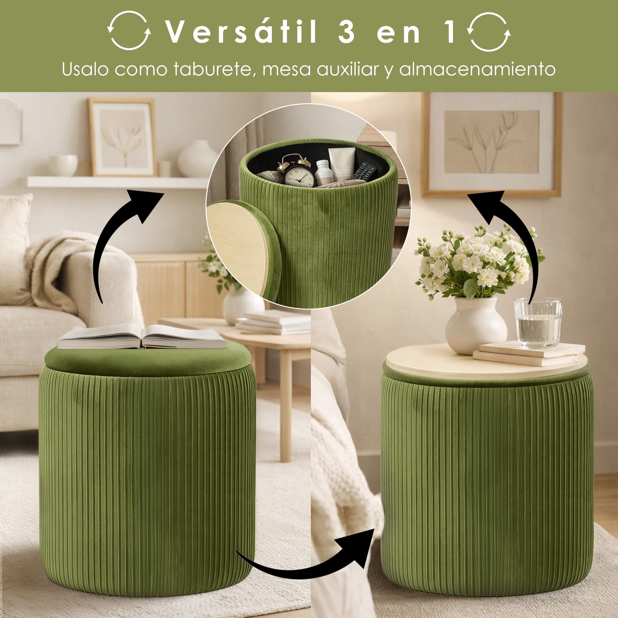 Set de 2 Taburetes Otomanos de Terciopelo con Almacenamiento, Banco Tapizado Decorativo