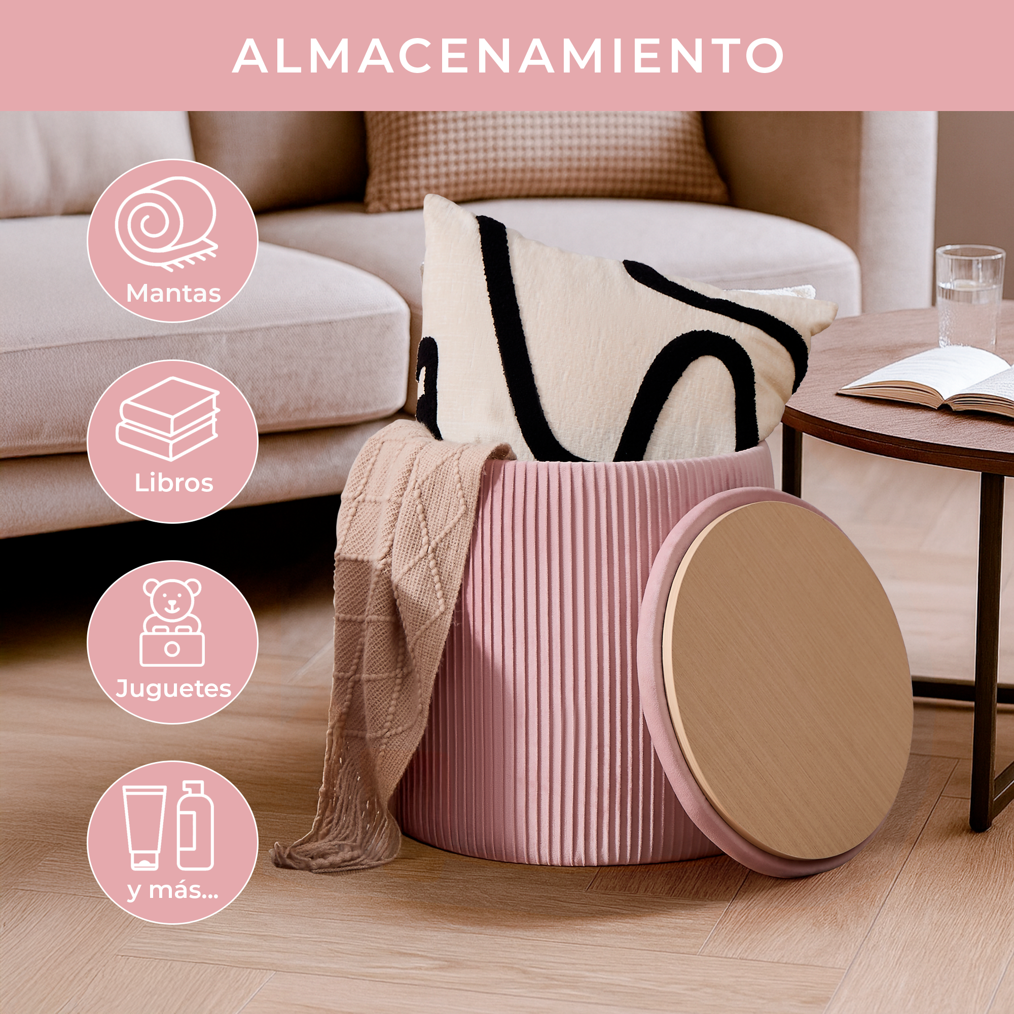 Set de 2 Taburetes Otomanos de Terciopelo con Almacenamiento, Banco Tapizado Decorativo