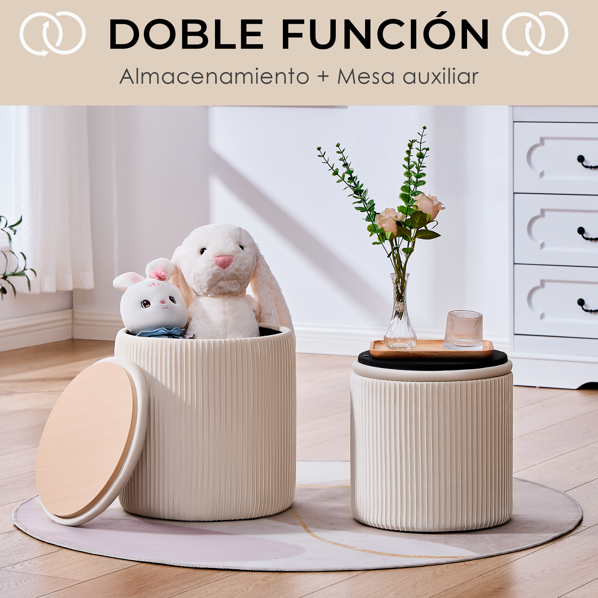 Set de 2 Taburetes Otomanos de Terciopelo con Almacenamiento, Banco Tapizado Decorativo