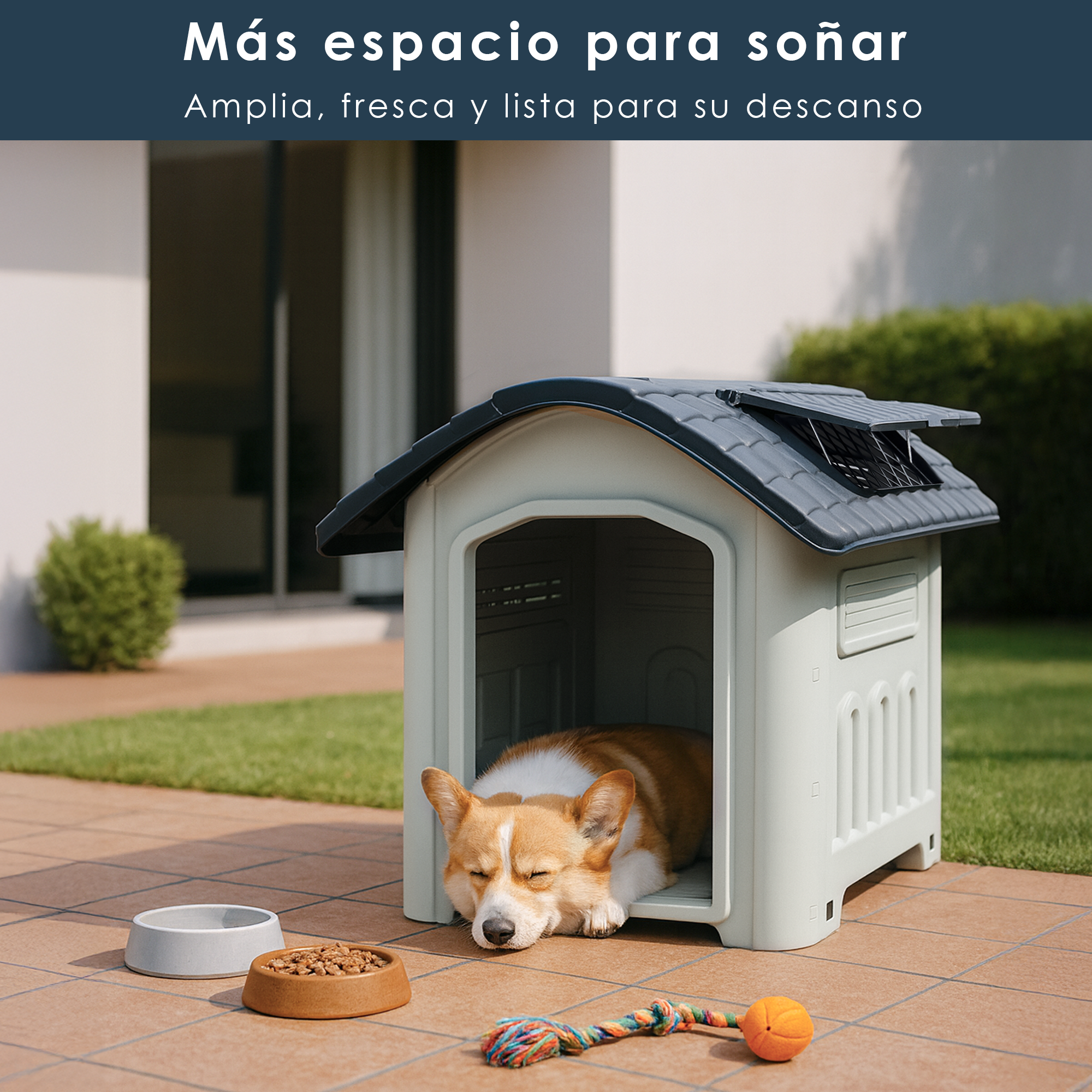 Casa Jaula para Perro de Plástico para Exteriores e Interiores, Mediana 72.6×61×63 cm, Resistente al Agua
