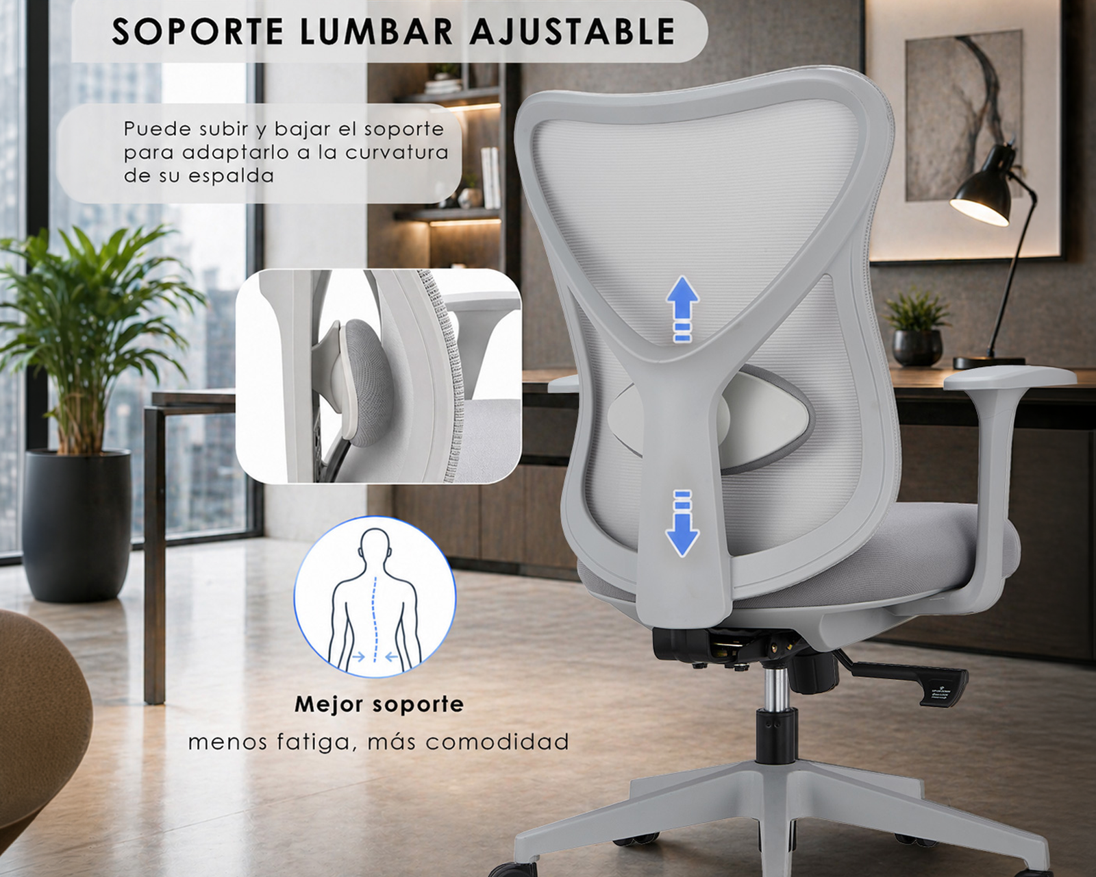Silla de Oficina Ergonómica Premium con Respaldo de Malla, Soporte Lumbar y Altura Ajustable